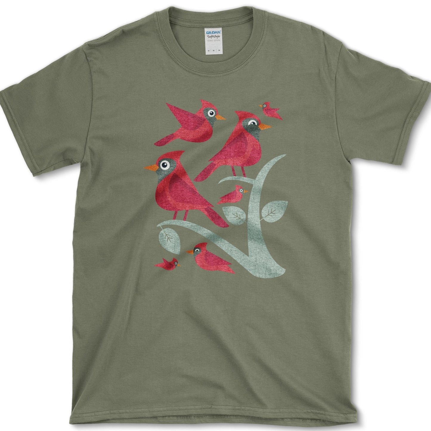 Cardinal Birds Graphic T-Shirt Military Green / S Essential Tees