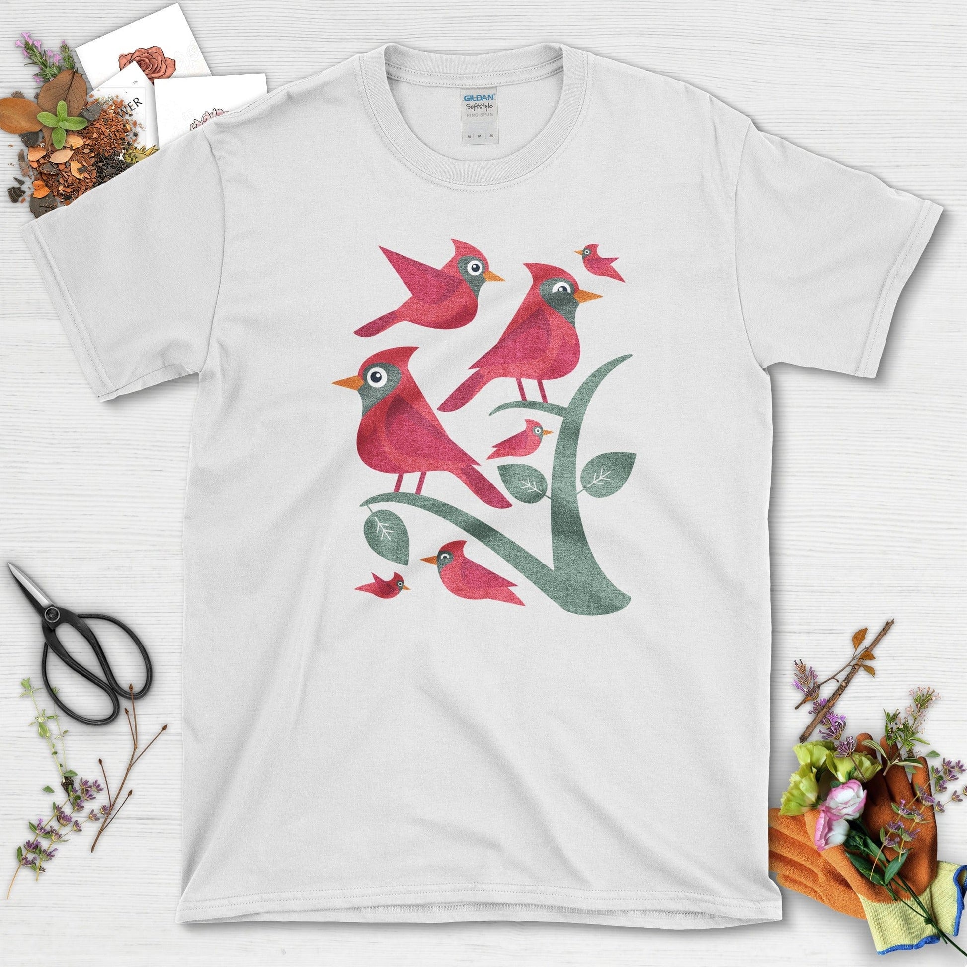Cardinal Birds Graphic T-Shirt White / S Physical Item