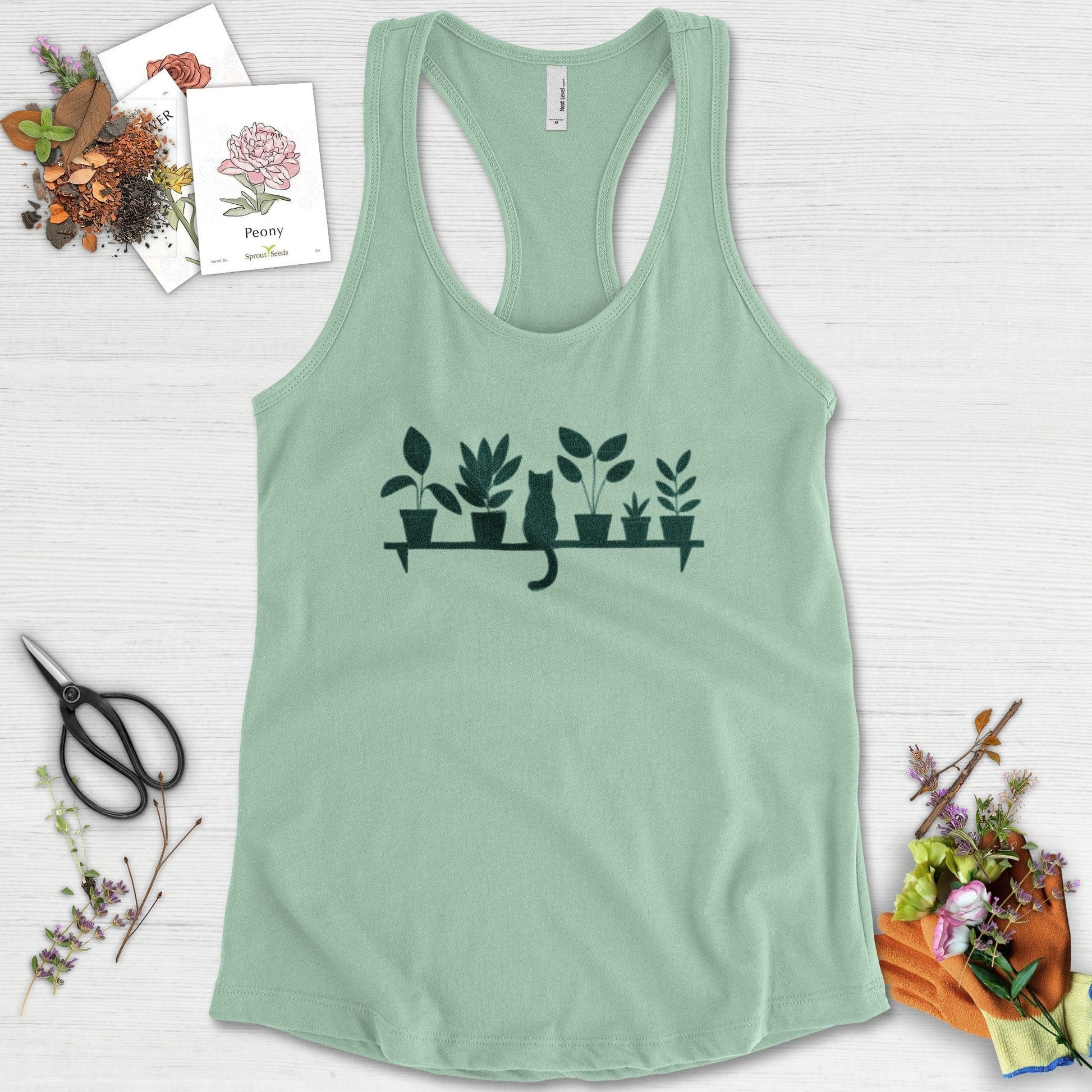 Cat Among Houseplants Racerback Racerback / XS / Mint Physical Item