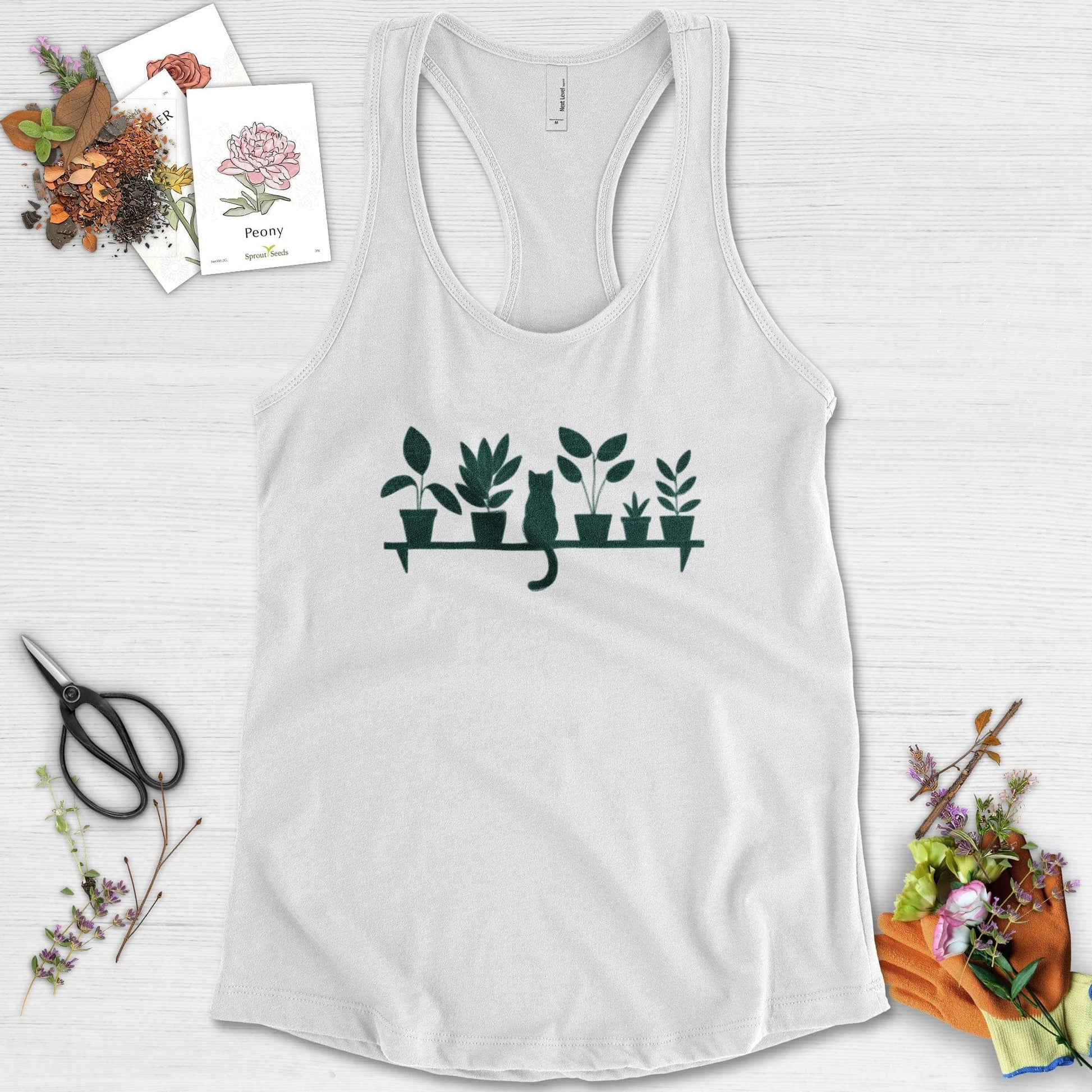 Cat Among Houseplants Racerback Racerback / XS / White Physical Item