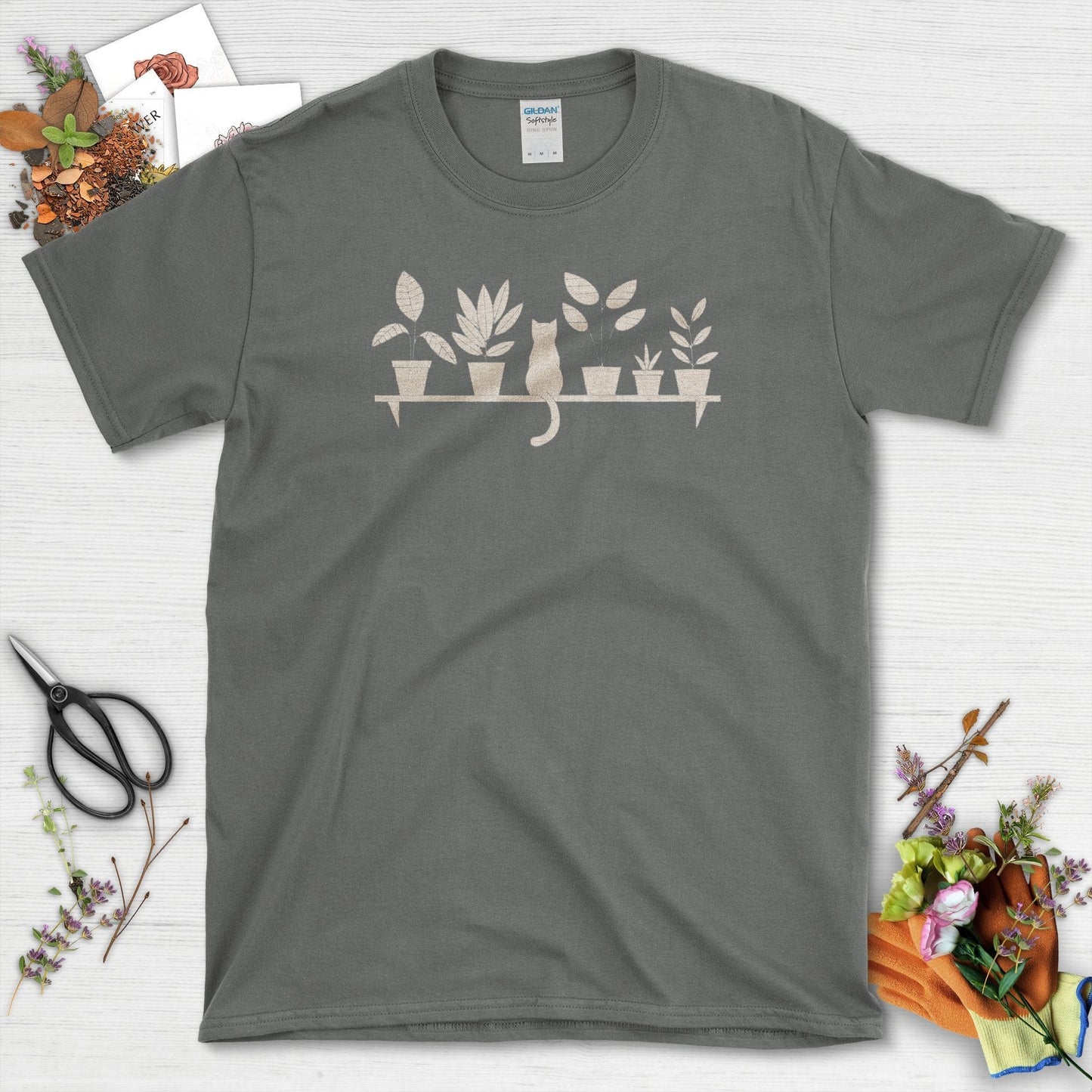 Cat Among Houseplants T-Shirt Charcoal / S T-Shirt