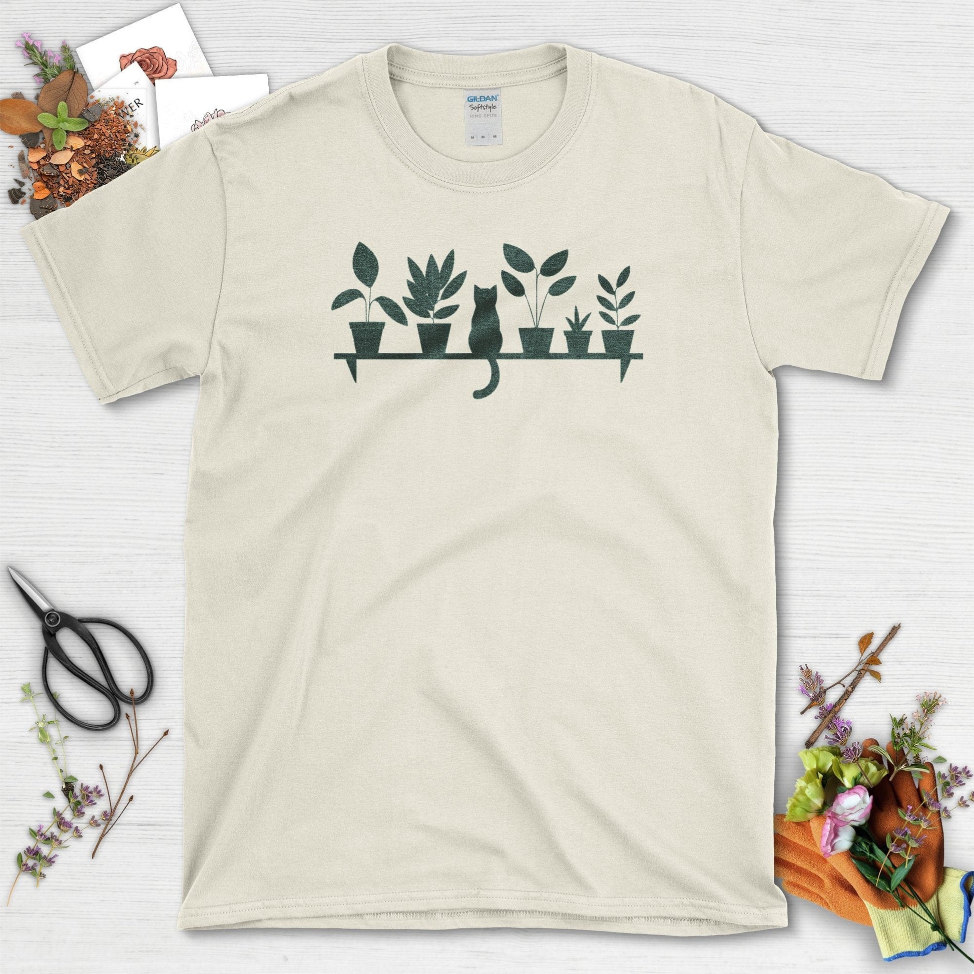 Cat Among Houseplants T-Shirt Natural / S T-Shirt