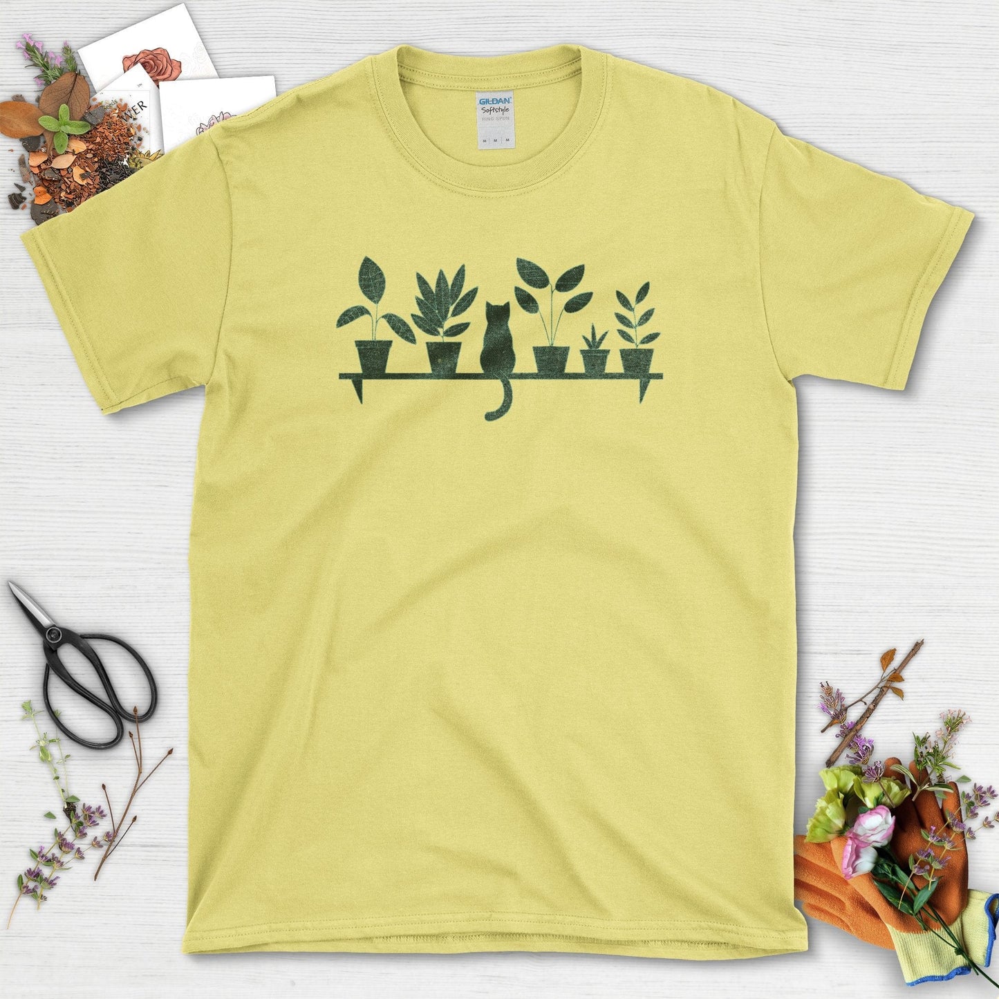 Cat Among Houseplants T-Shirt T-Shirts / S / Cornsilk Physical Item