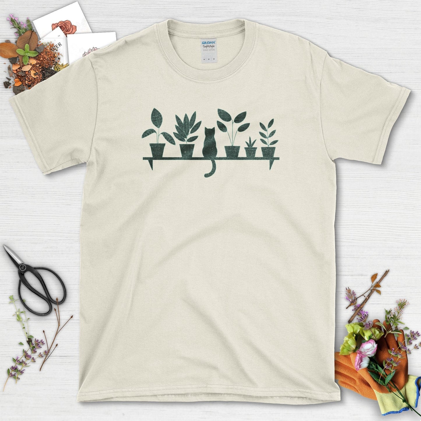 Cat Among Houseplants T-Shirt T-Shirts / S / Natural Physical Item