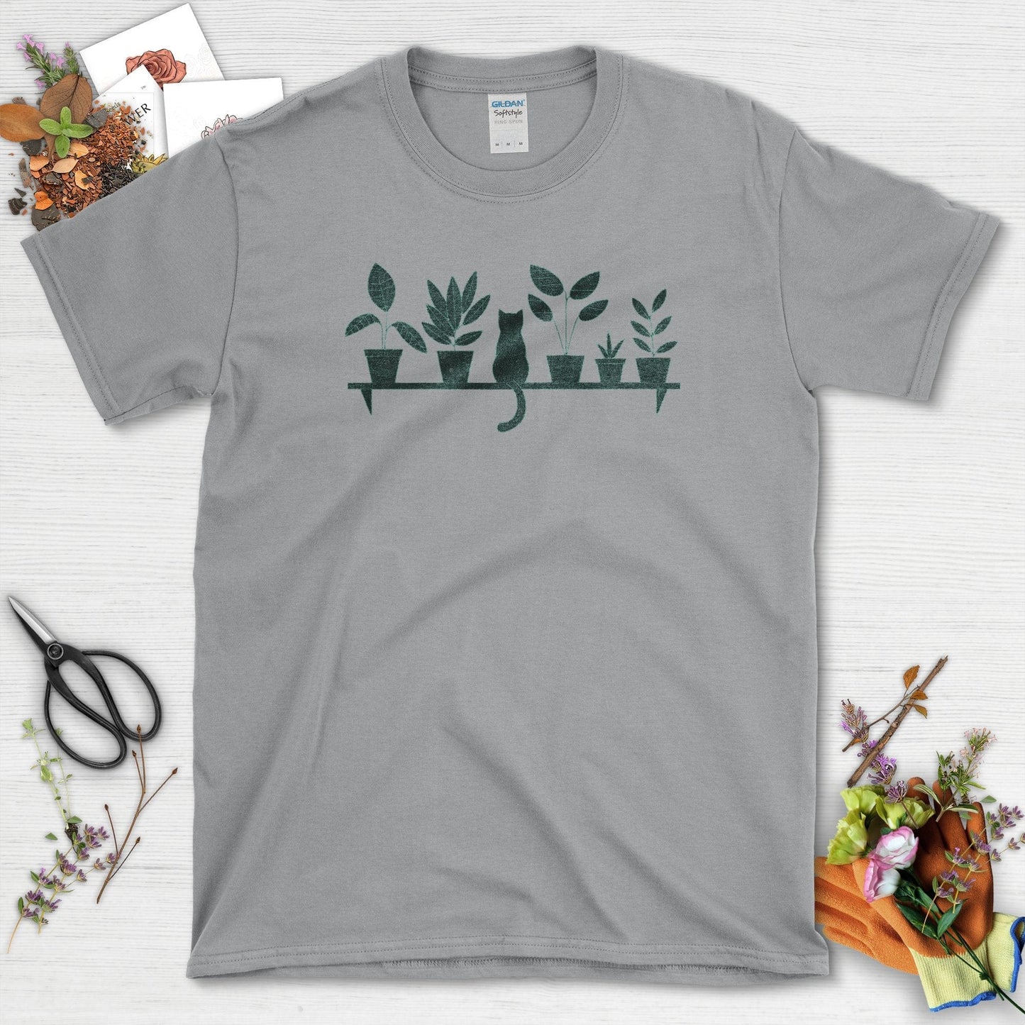 Cat Among Houseplants T-Shirt T-Shirts / S / Sport Grey Physical Item