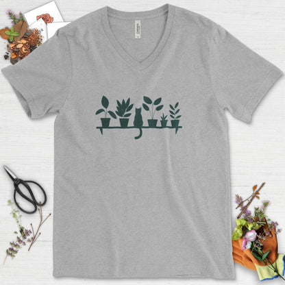 Cat Among Houseplants V-Neck Athletic Heather / S Physical Item