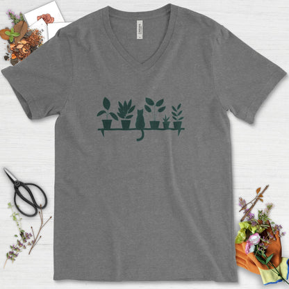 Cat Among Houseplants V-Neck Deep Heather / S Physical Item