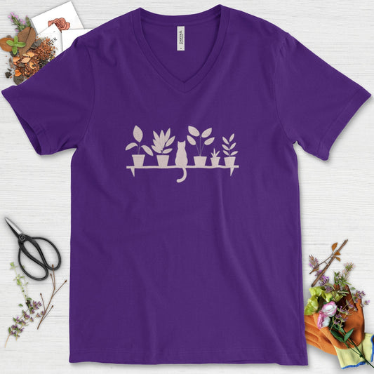 Cat Among Houseplants V-Neck Team Purple / S Physical Item