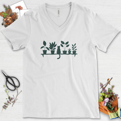 Cat Among Houseplants V-Neck White / S Physical Item