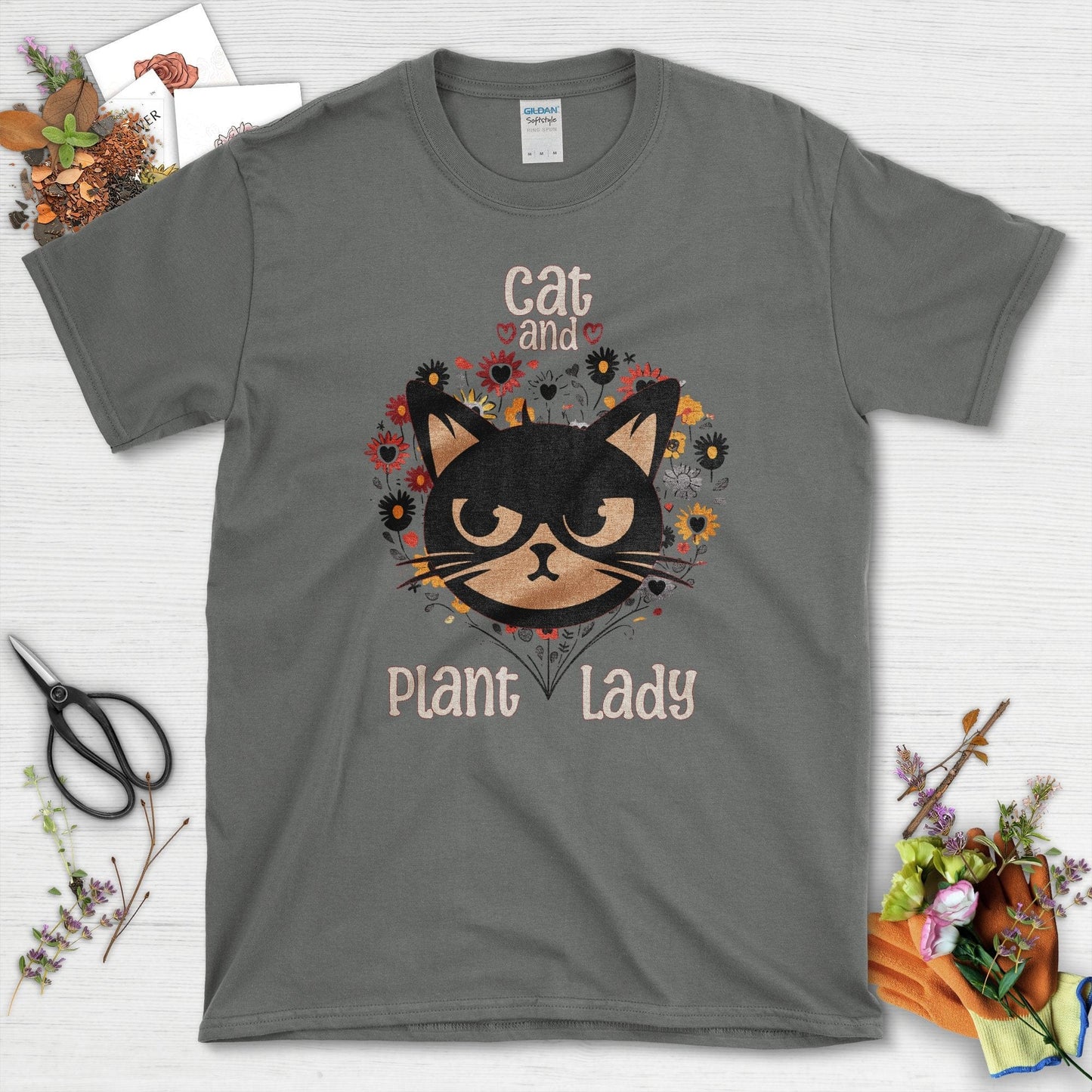 Cat and Plant Lady T-Shirt Charcoal / S T-Shirt