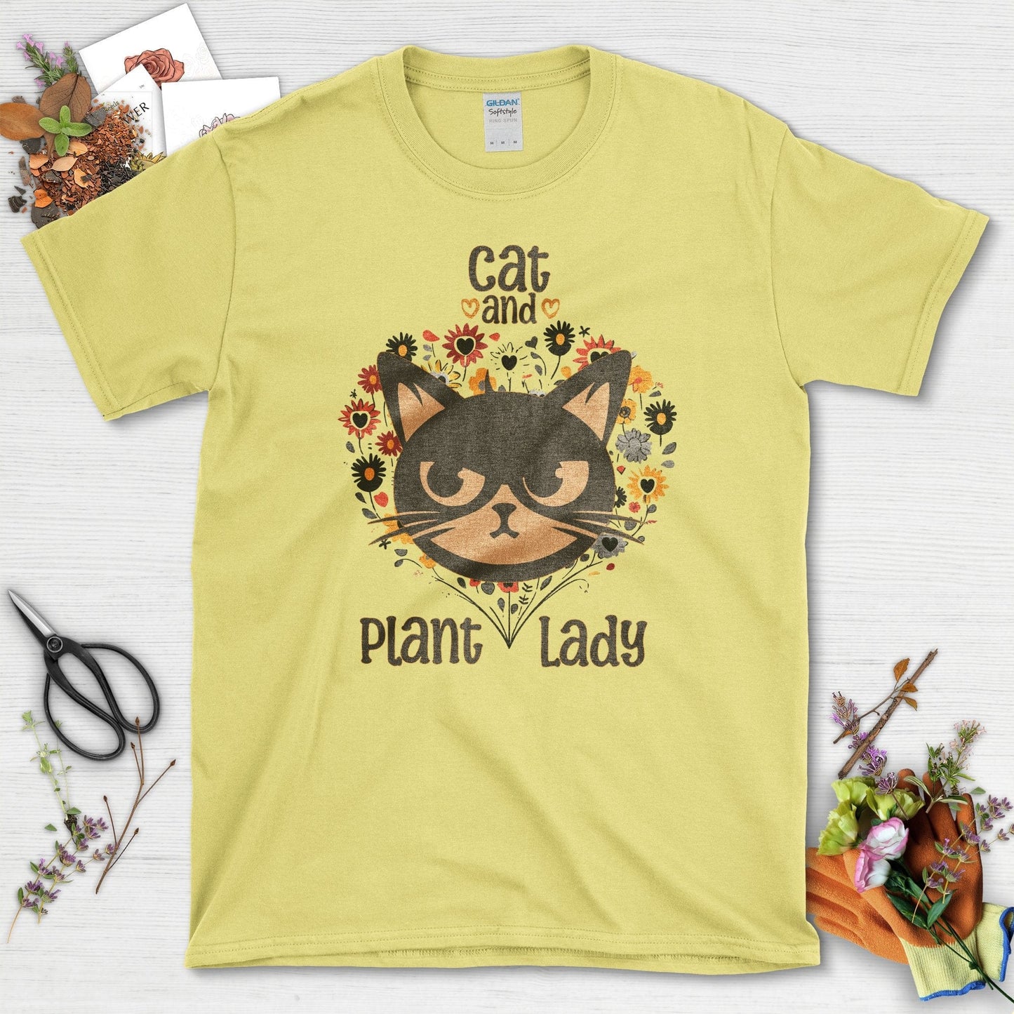 Cat and Plant Lady T-Shirt Cornsilk / S T-Shirt