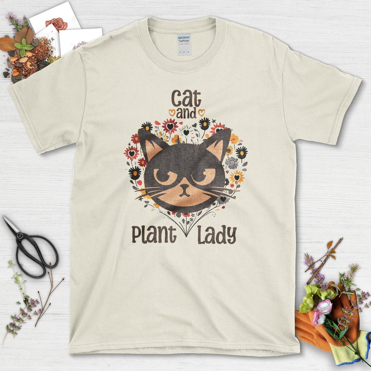 Cat and Plant Lady T-Shirt Natural / S T-Shirt