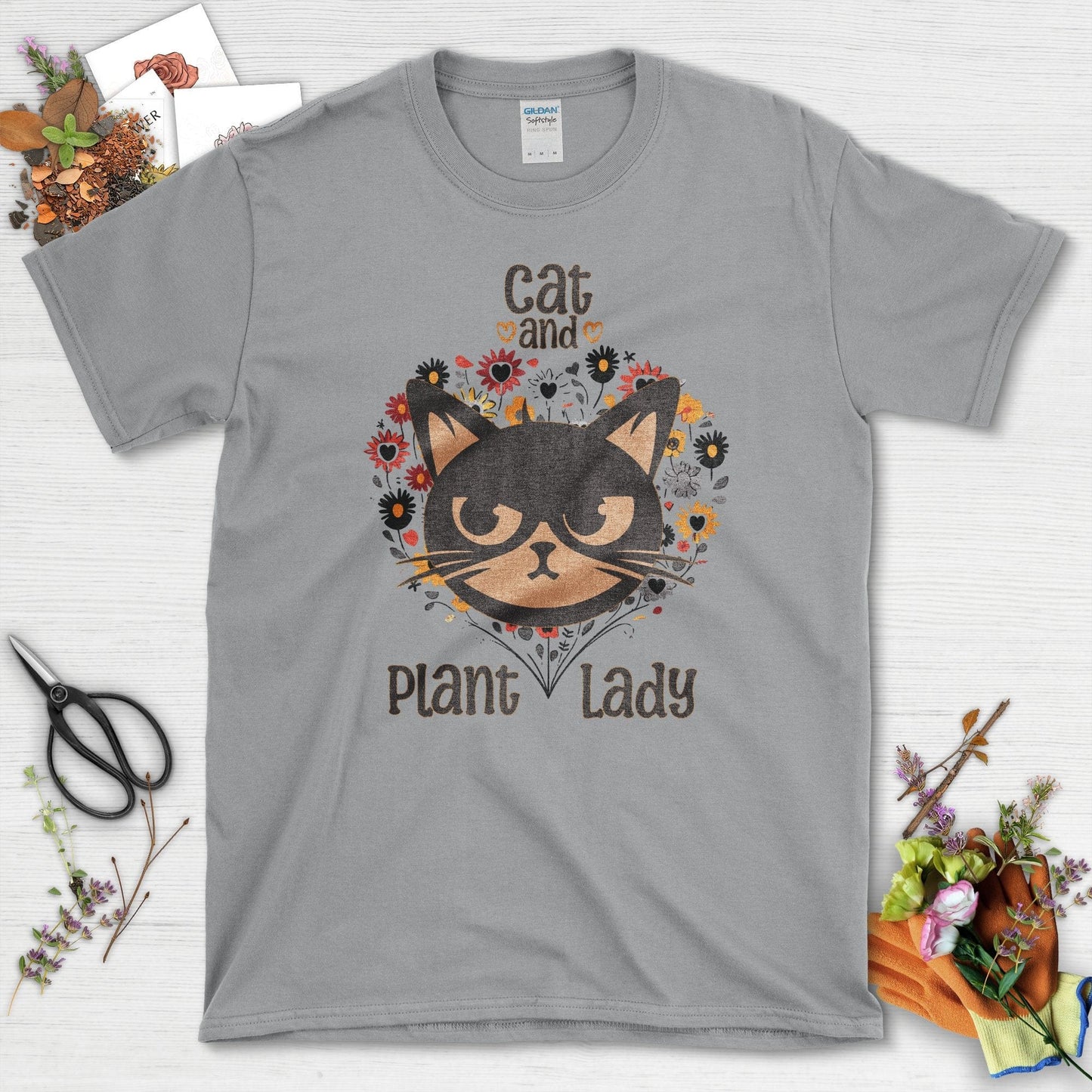 Cat and Plant Lady T-Shirt Sport Grey / S T-Shirt