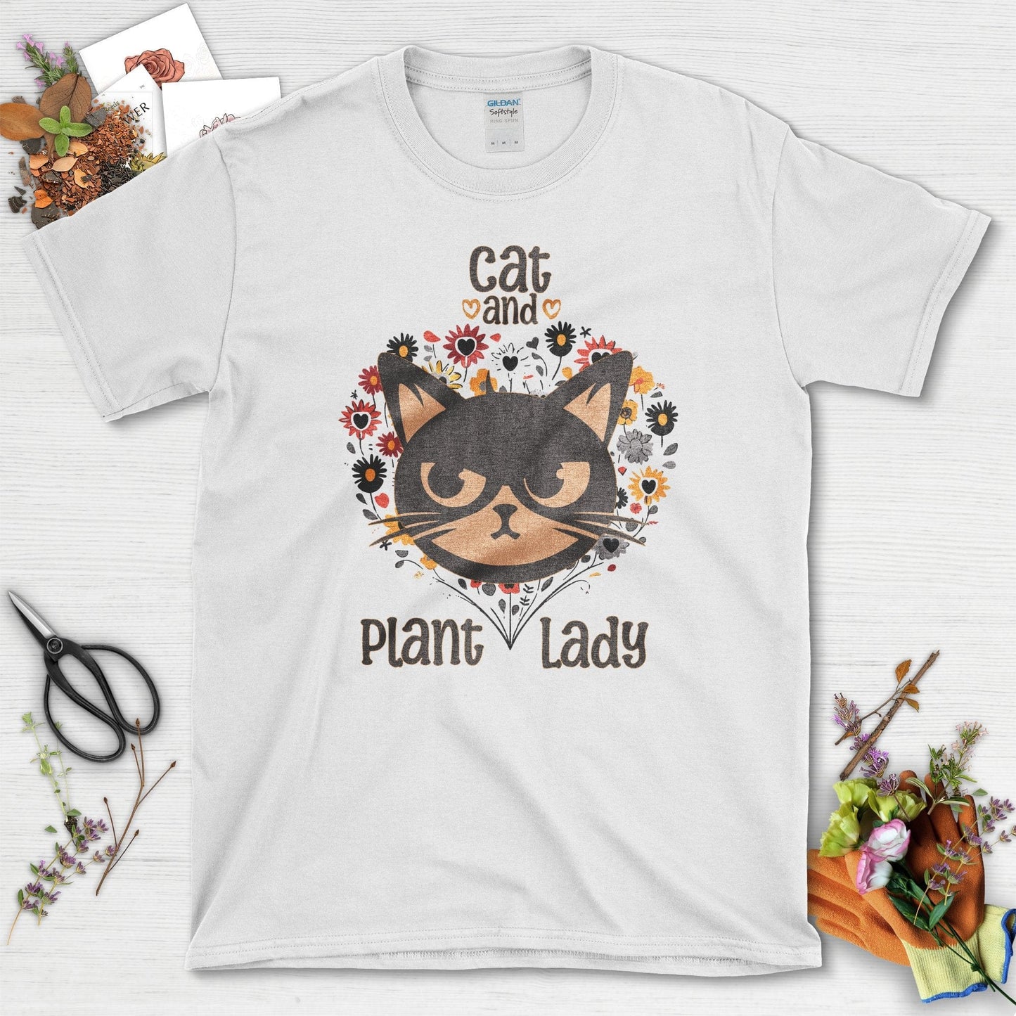 Cat and Plant Lady T-Shirt White / S T-Shirt