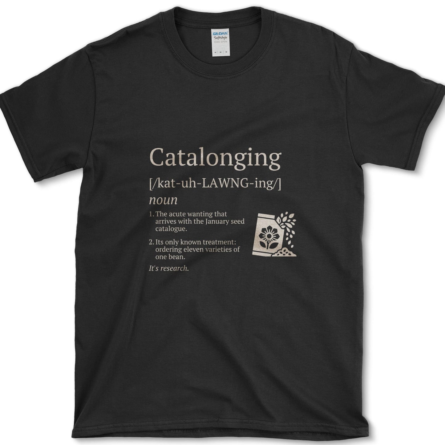 Catalonging design featuring seed catalog artwork on a t-shirt