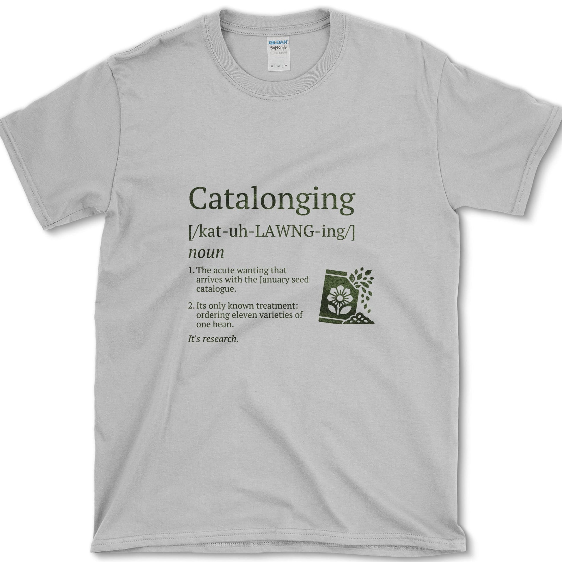 Catalonging design featuring seed catalog artwork on a t-shirt