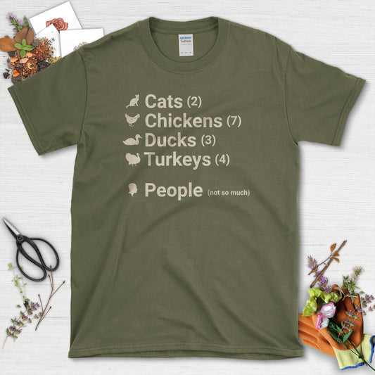 Cats Ducks Turkeys People T-Shirt Military Green / S T-Shirt