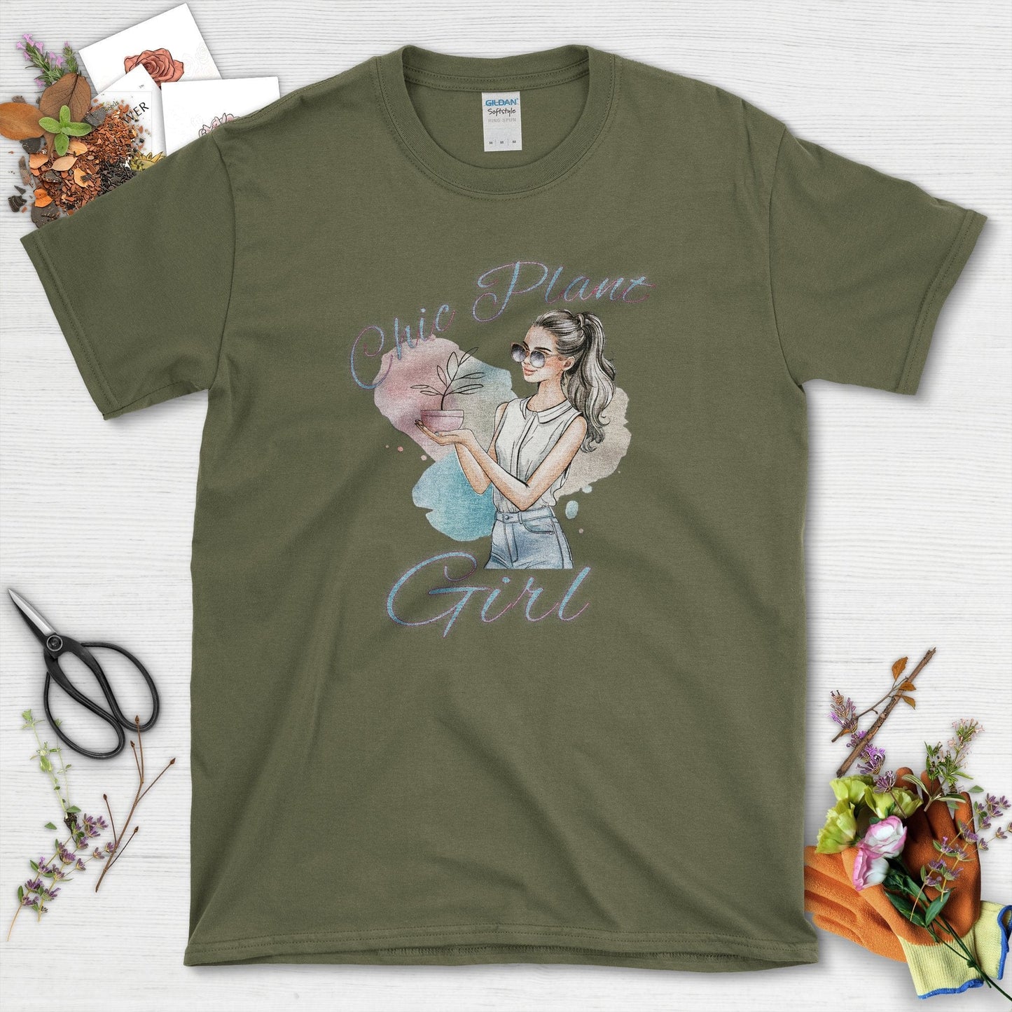 Chic Plant Girl T-Shirt Military Green / S T-Shirt