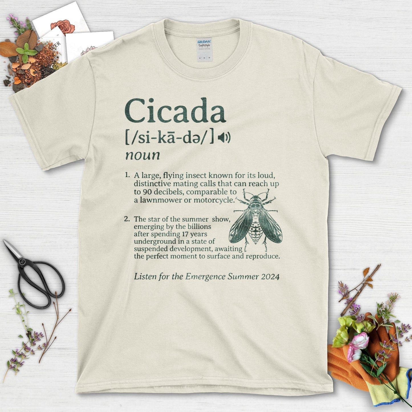 Cicada Insect with Definition Quote and Artwork T-Shirt Natural / S T-Shirt