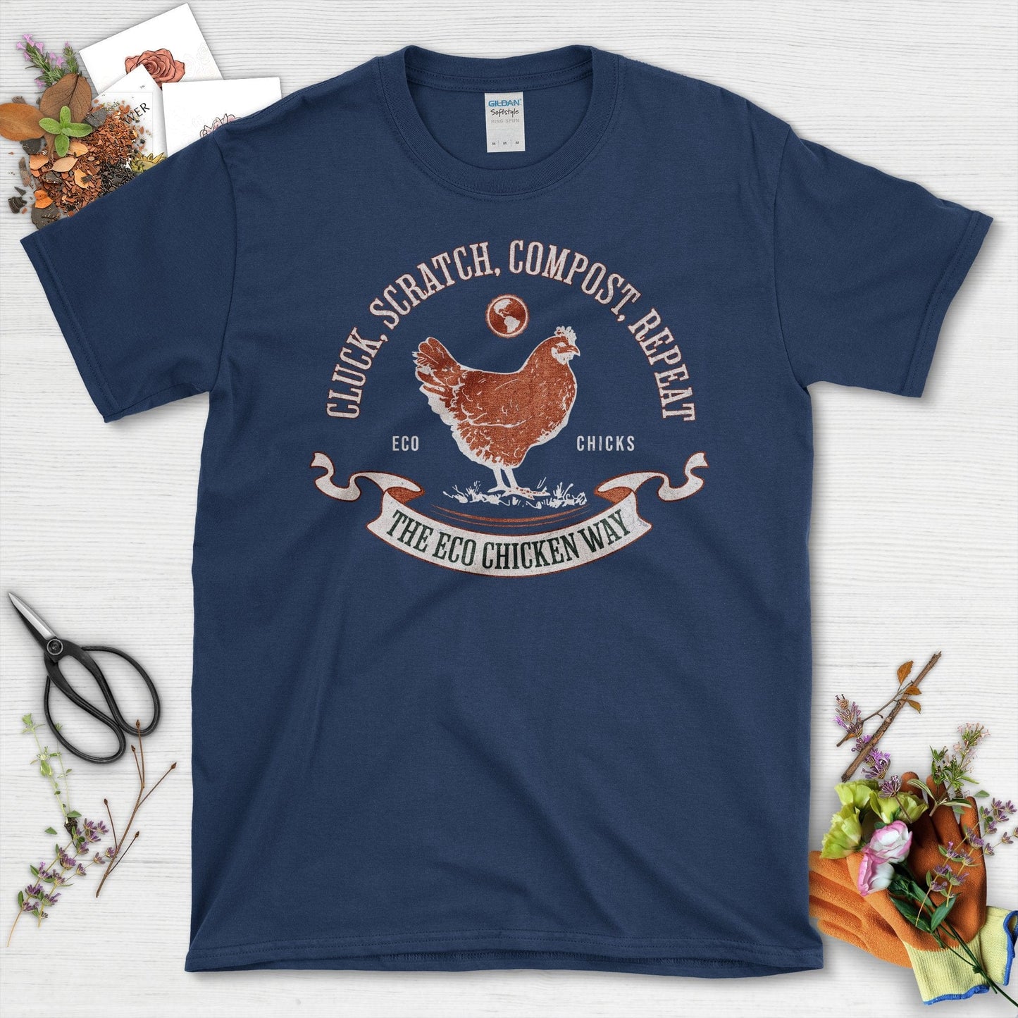 Cluck Scratch Compost Repeat Eco Chicken Way T-Shirt Navy / S T-Shirt