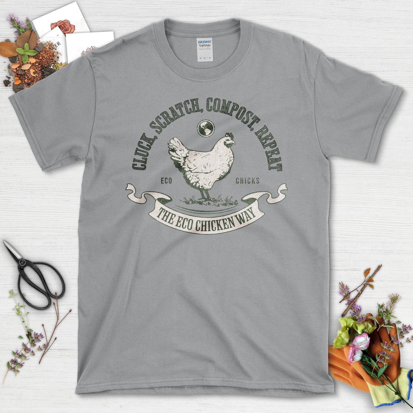 Cluck Scratch Compost Repeat Eco Chicken Way T-Shirt Sport Grey / S T-Shirt