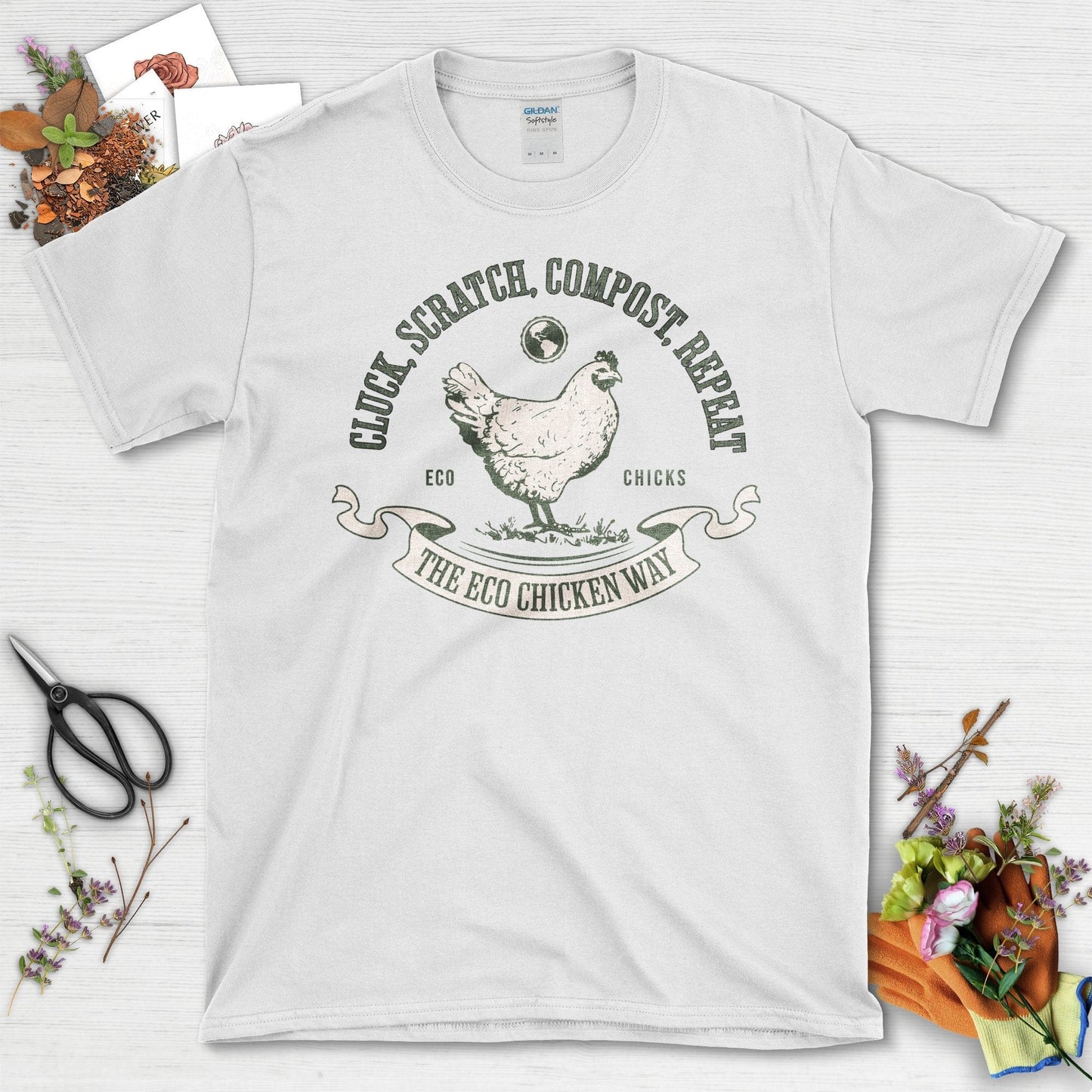 Cluck Scratch Compost Repeat Eco Chicken Way T-Shirt White / S T-Shirt