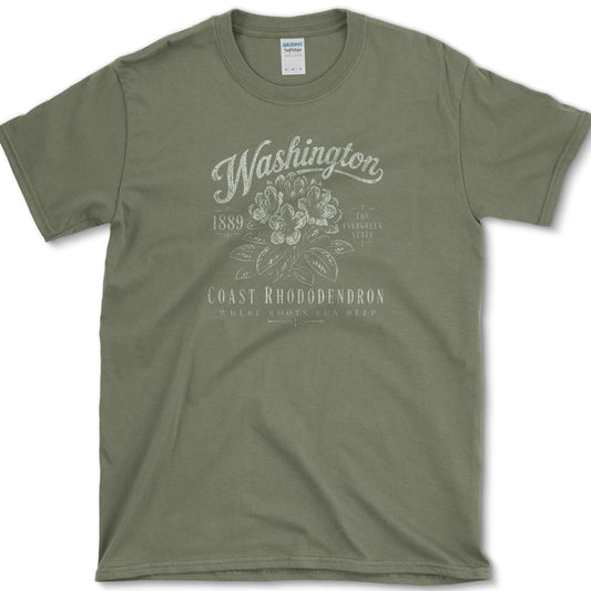Coast Rhododendron artwork featuring coast rhododendron and rhododendron and Washington state flower on a t-shirt