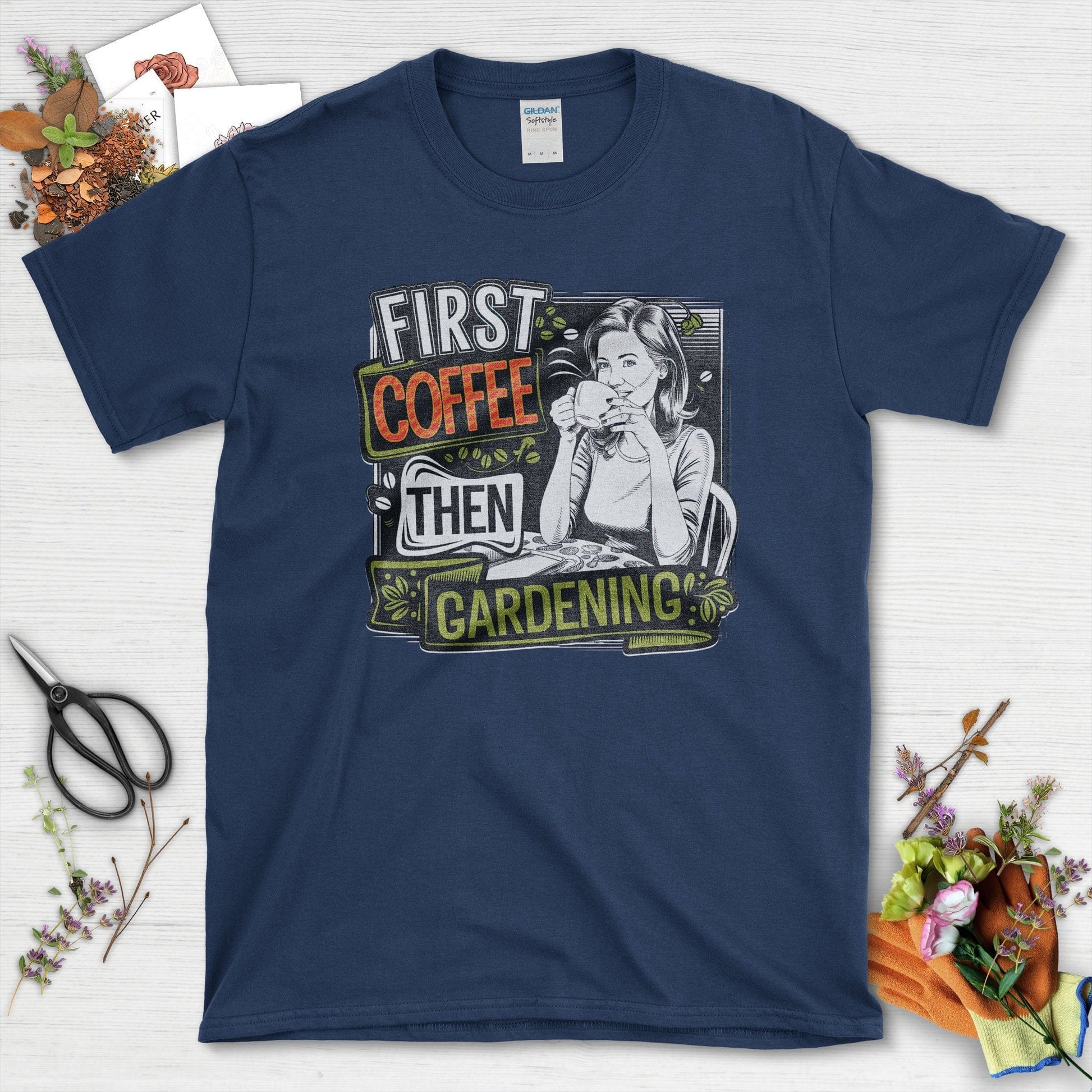 Coffee Then Gardening T-Shirt Navy / S T-Shirt