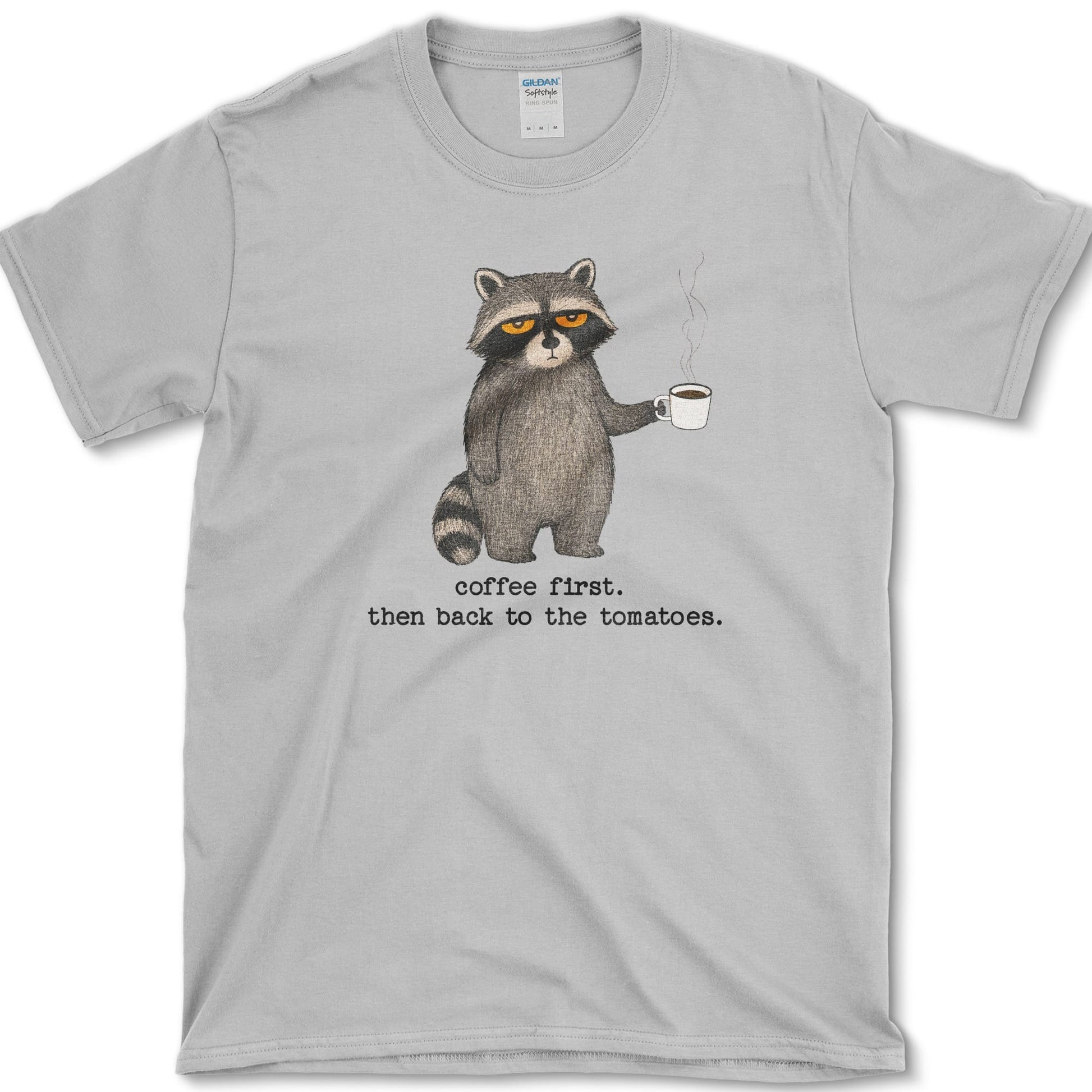 Coffee Then Tomatoes artwork featuring tomato and coffee on a t-shirt