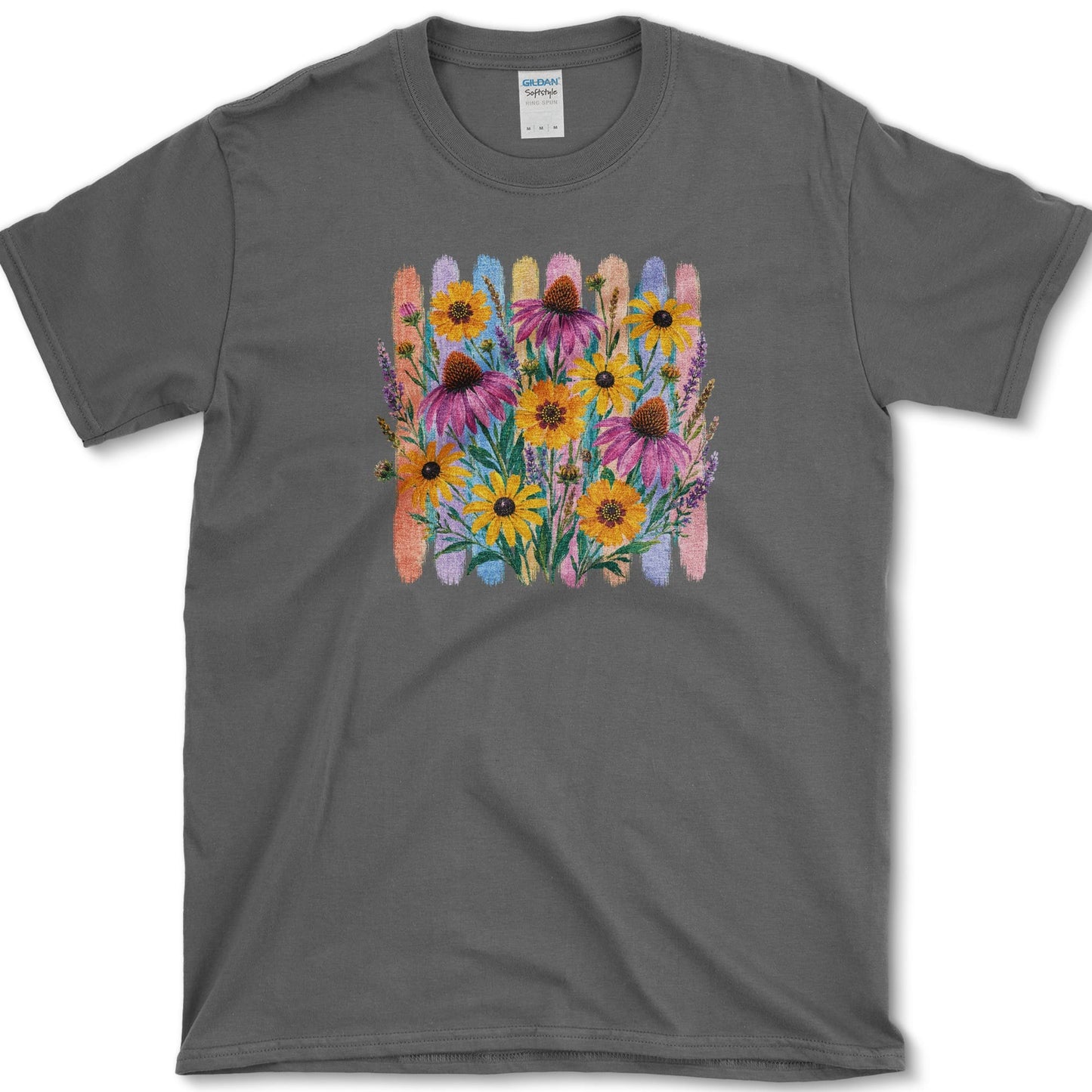 Coneflowers artwork featuring purple coneflower and coneflower and flower on a t-shirt