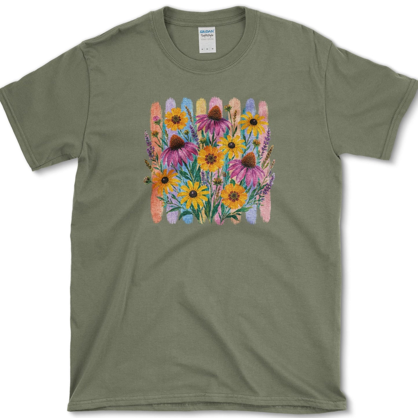 Coneflowers artwork featuring purple coneflower and coneflower and flower on a t-shirt