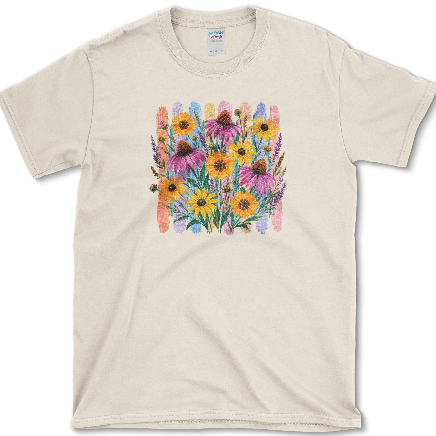 Coneflowers artwork featuring purple coneflower and coneflower and flower on a t-shirt