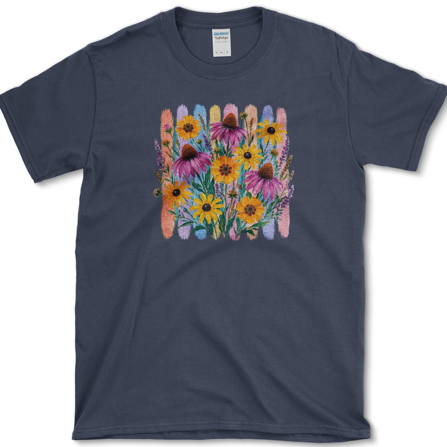 Coneflowers artwork featuring purple coneflower and coneflower and flower on a t-shirt