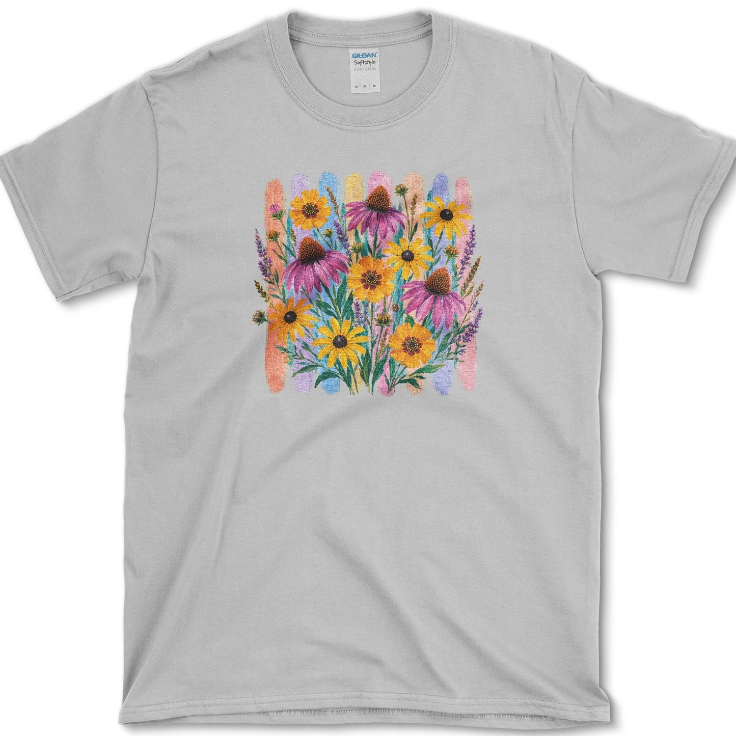 Coneflowers artwork featuring purple coneflower and coneflower and flower on a t-shirt