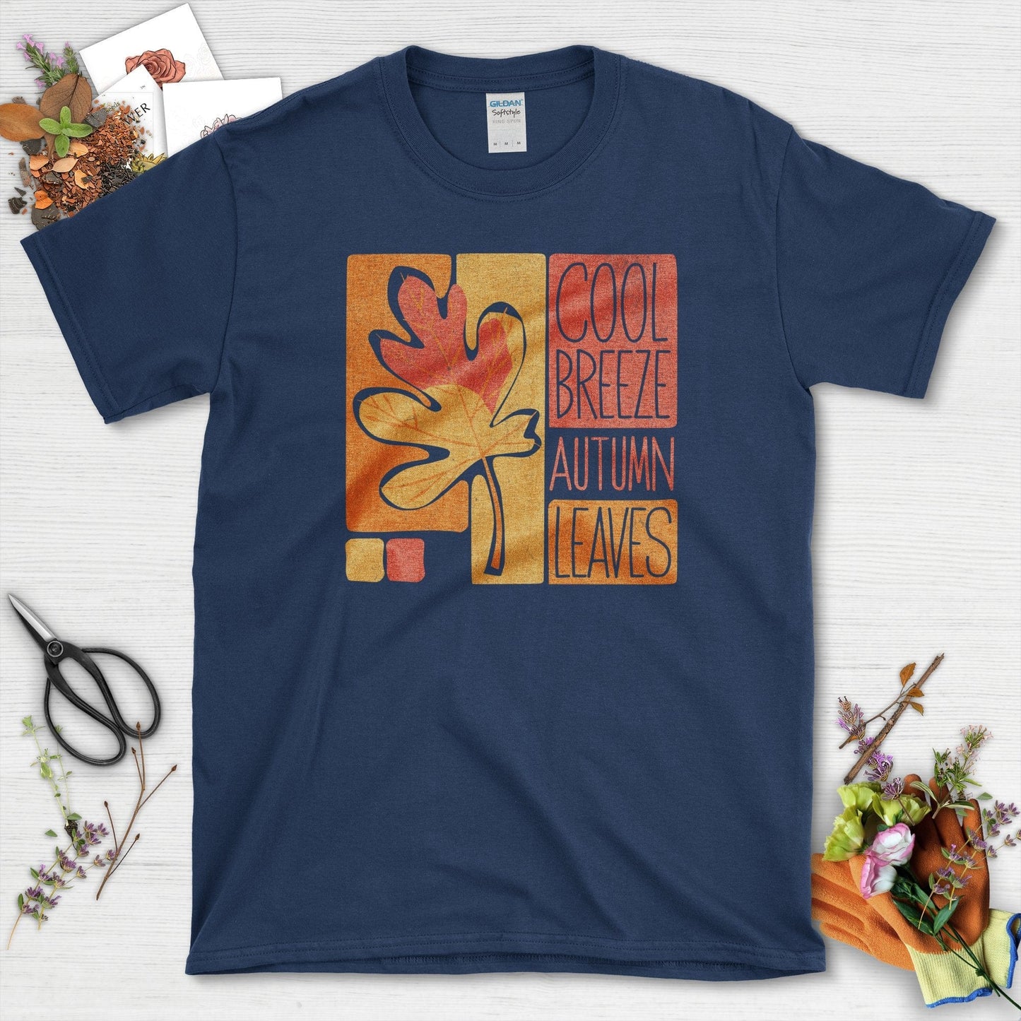 Cool Breeze Autumn Leaves T-Shirt T-Shirts / S / Navy Physical Item