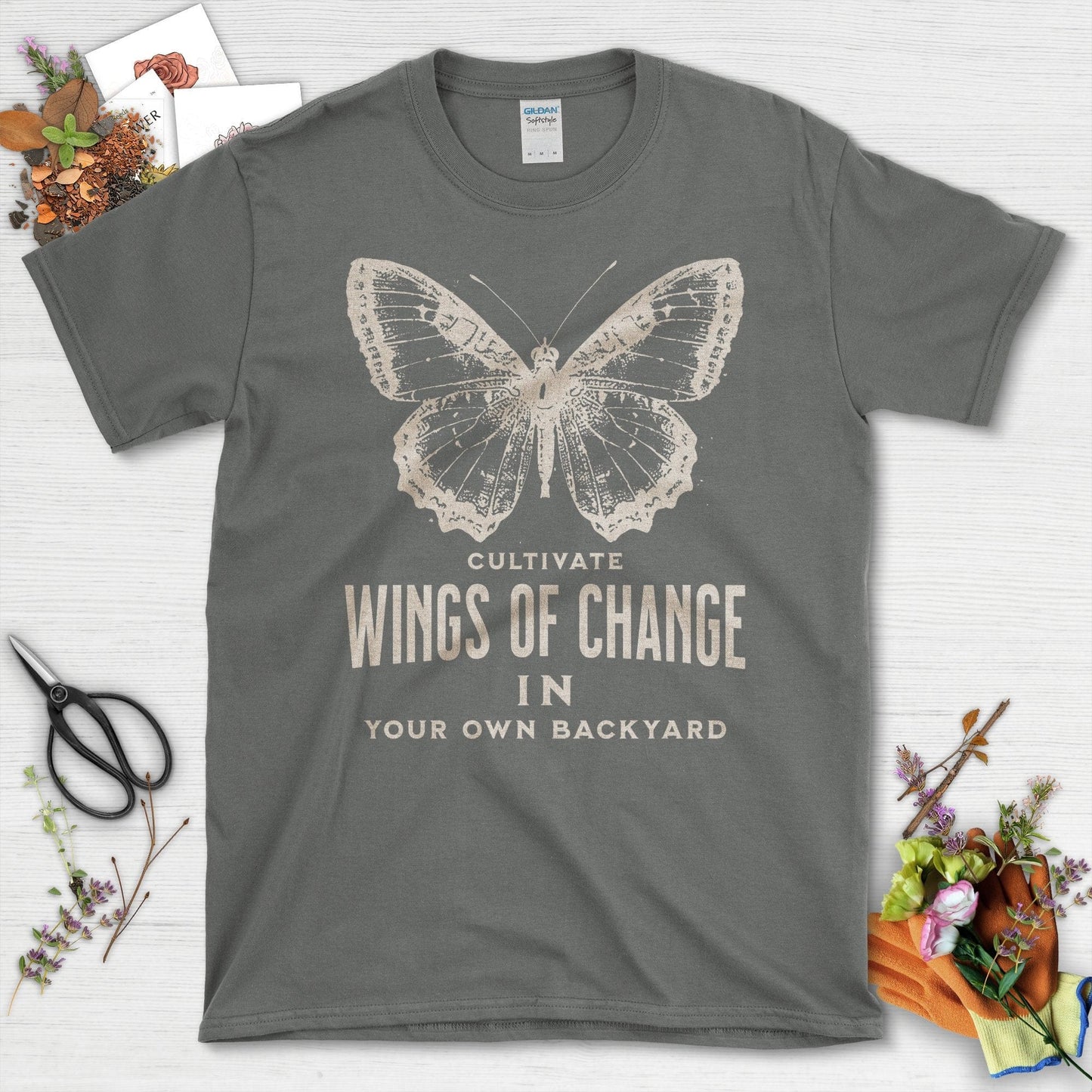 Cultivate Wings of Change in Your Own Backyard T-Shirt Charcoal / S T-Shirt