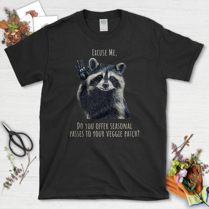 Cute Raccoon Veggie Patch T-Shirt Black / S T-Shirt