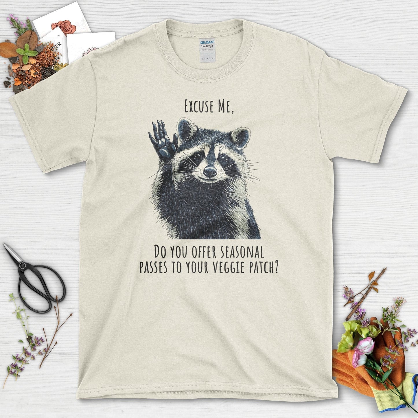 Cute Raccoon Veggie Patch T-Shirt Natural / S T-Shirt