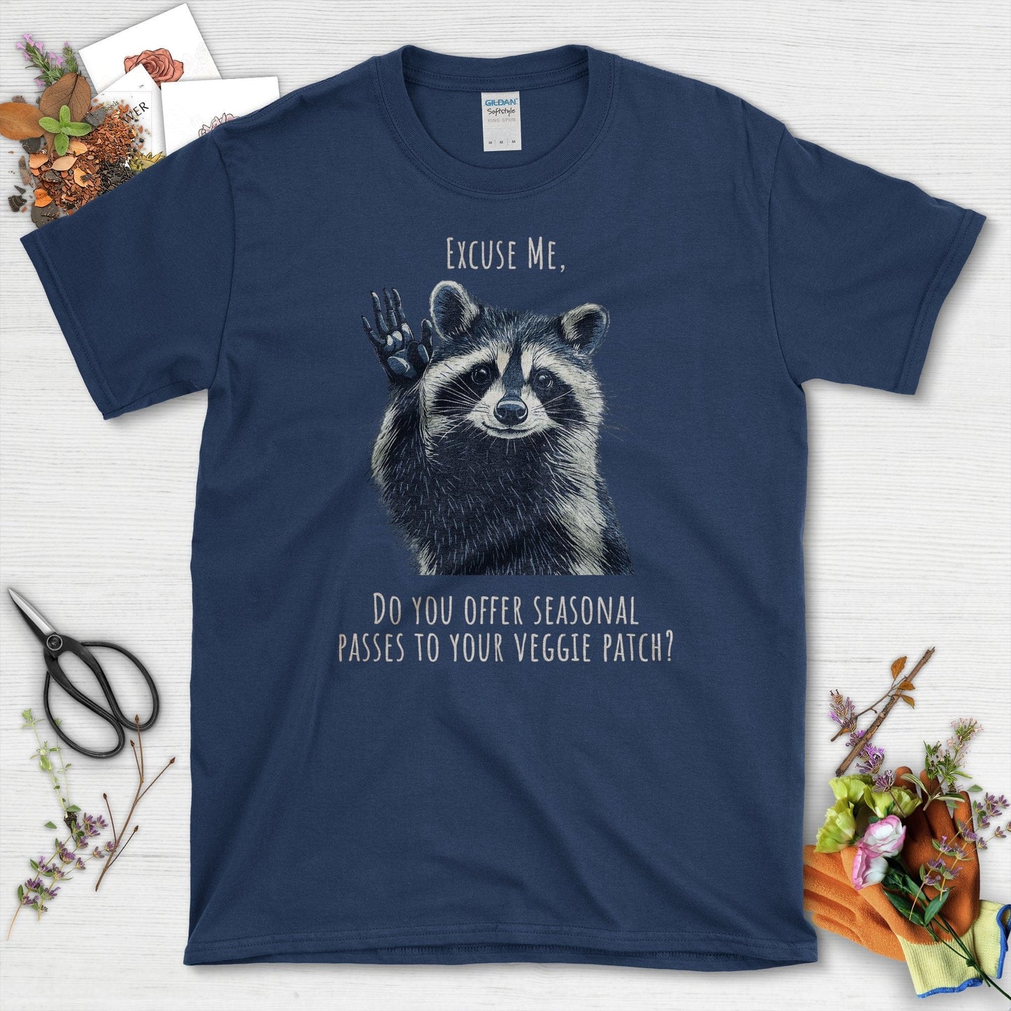 Cute Raccoon Veggie Patch T-Shirt Navy / S T-Shirt