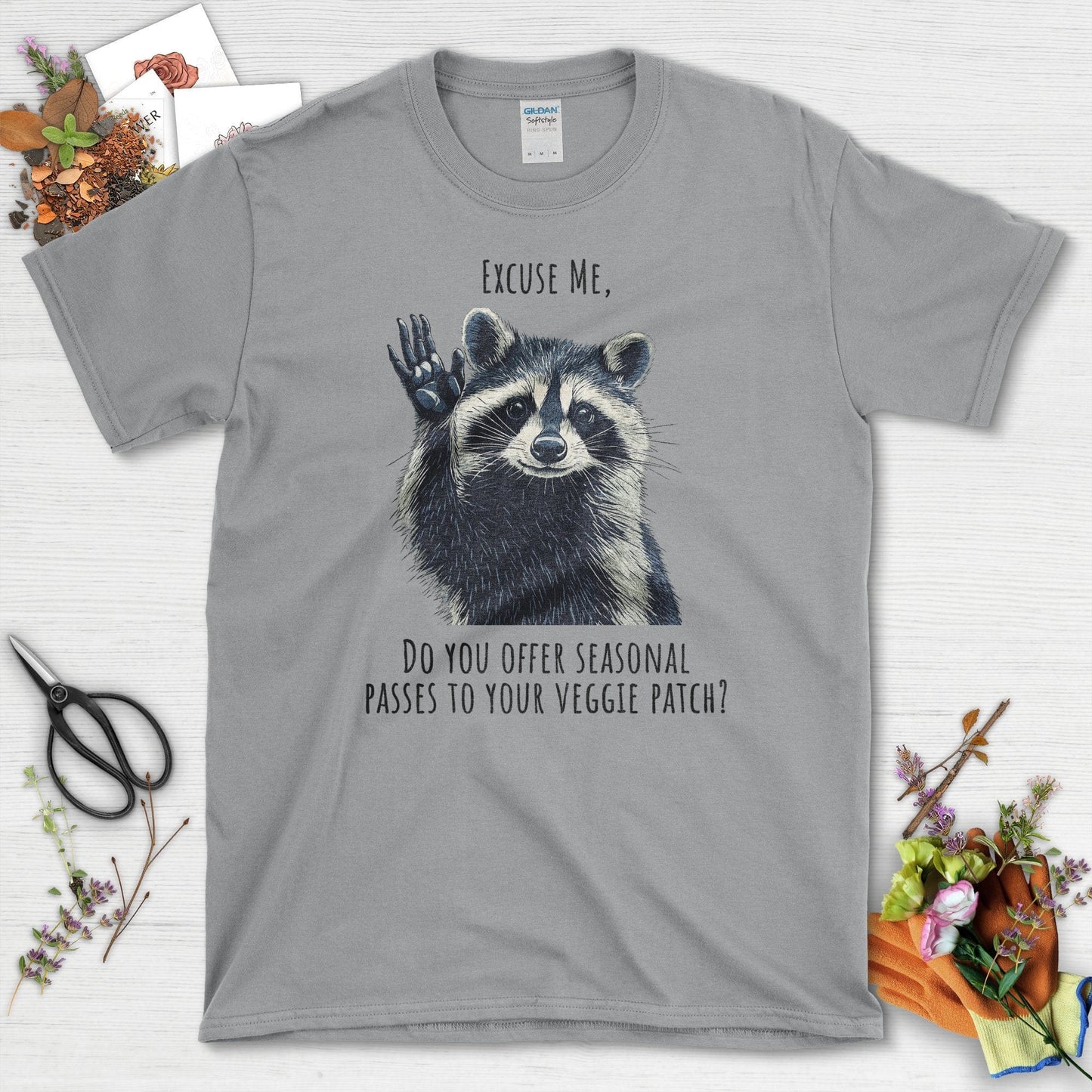 Cute Raccoon Veggie Patch T-Shirt Sport Grey / S T-Shirt