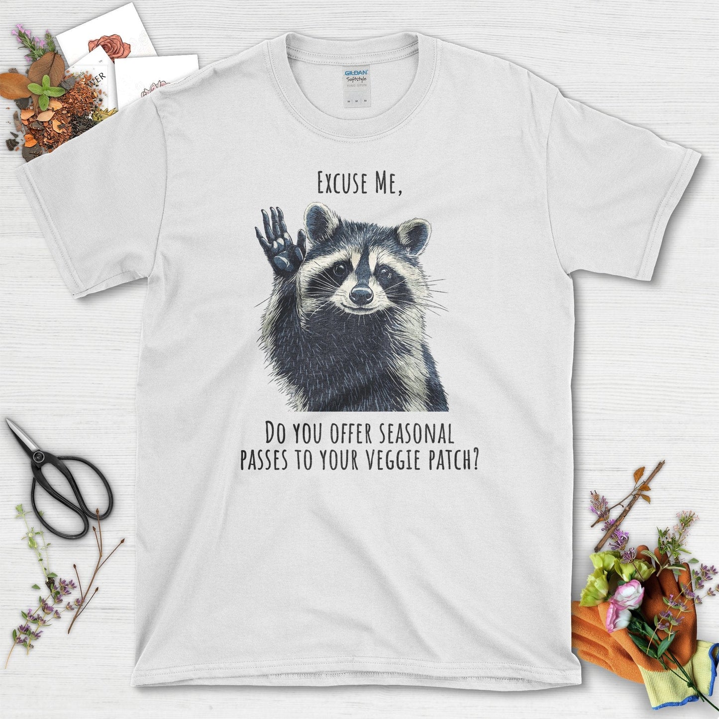 Cute Raccoon Veggie Patch T-Shirt White / S T-Shirt