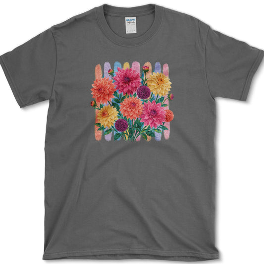 Dahlias artwork featuring dahlia and flower on a t-shirt