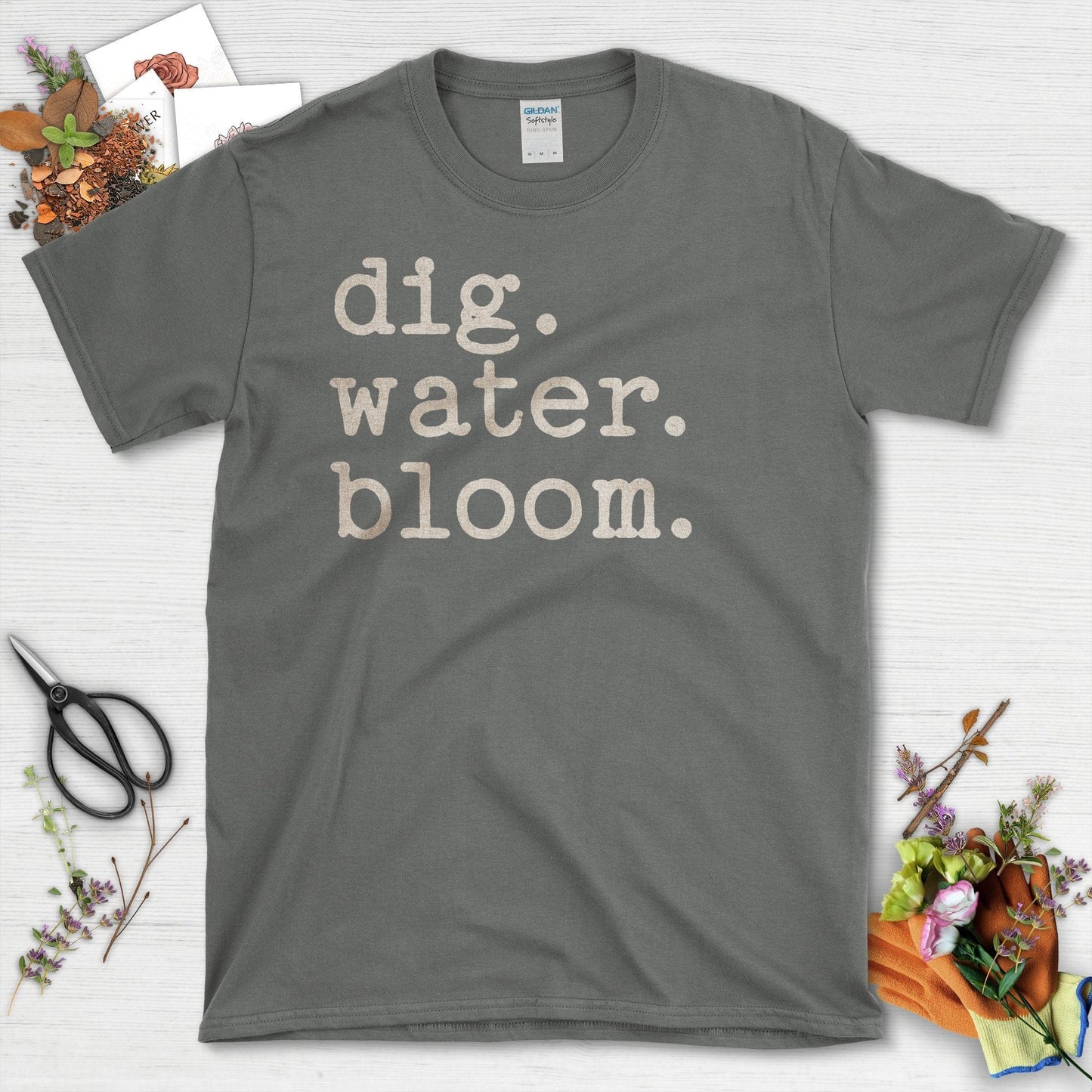 Dig Water Bloom Gardening Inspiration T-Shirt Charcoal / S T-Shirt