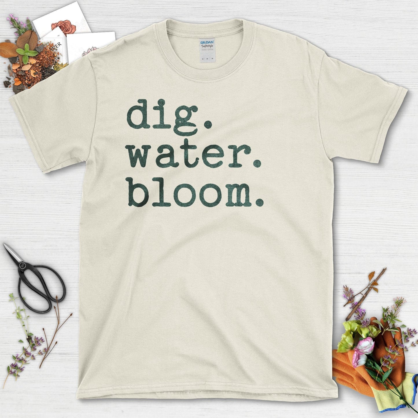 Dig Water Bloom Gardening Inspiration T-Shirt Natural / S T-Shirt