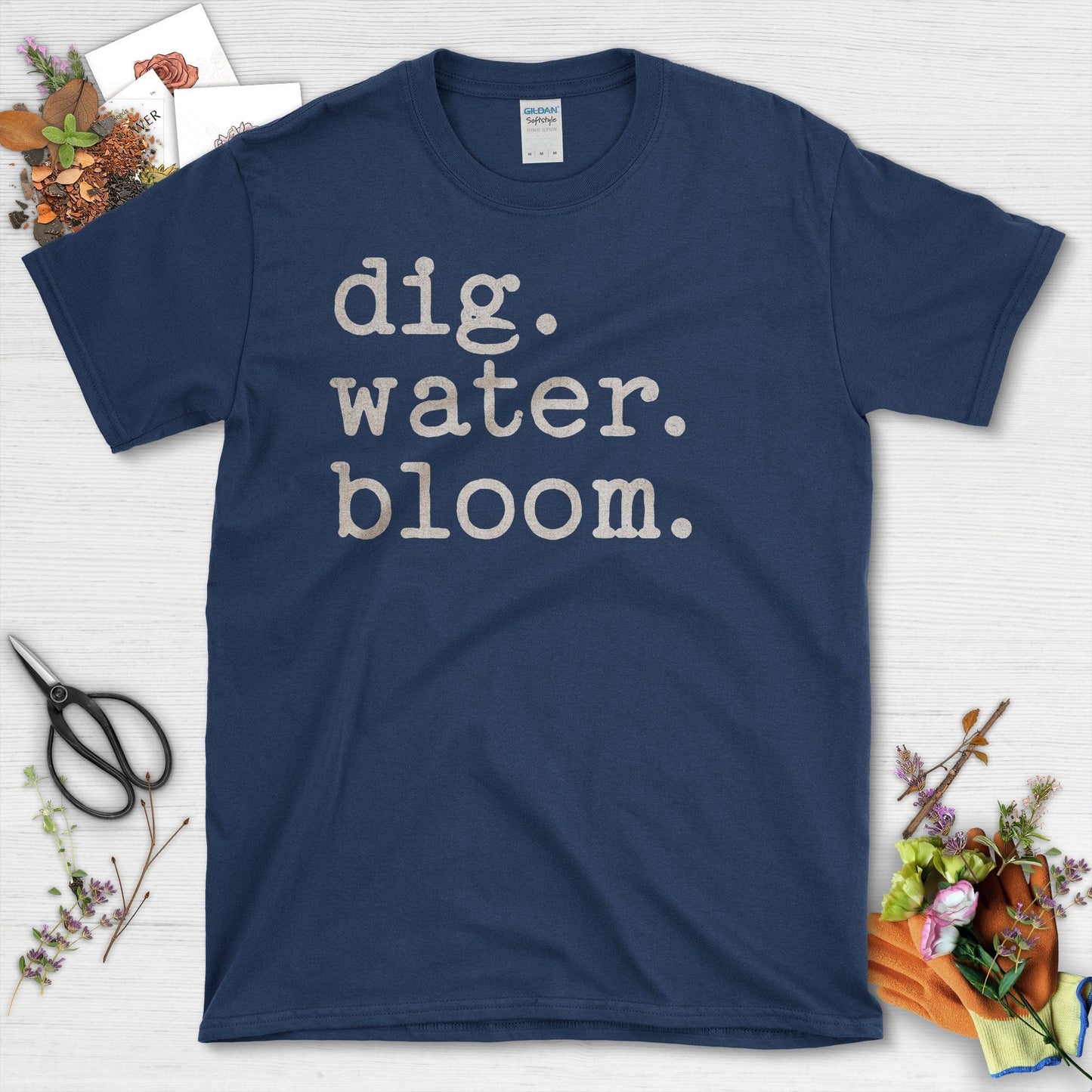 Dig Water Bloom Gardening Inspiration T-Shirt Navy / S T-Shirt