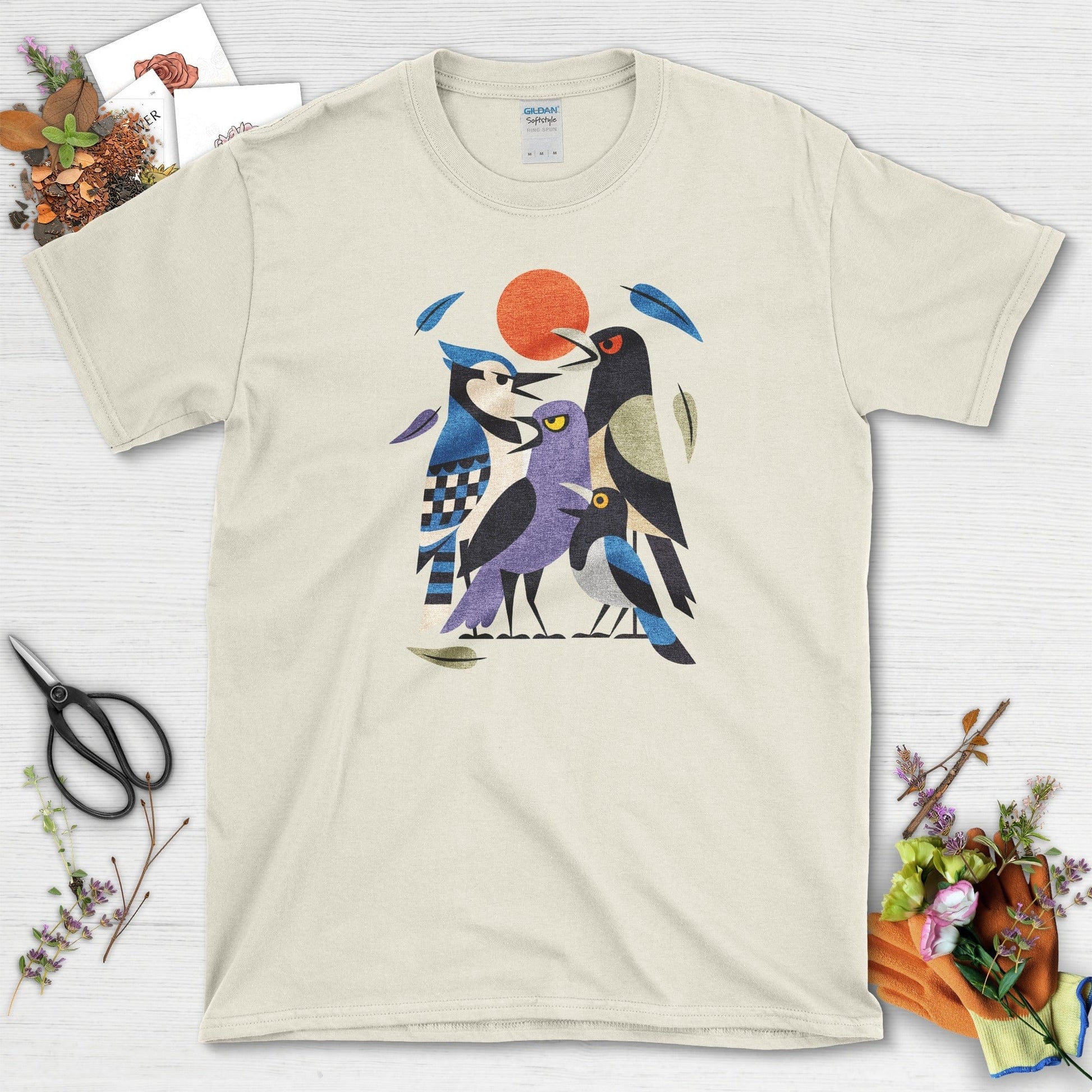 Drama Birds T-Shirt T-Shirts / S / Natural Physical Item