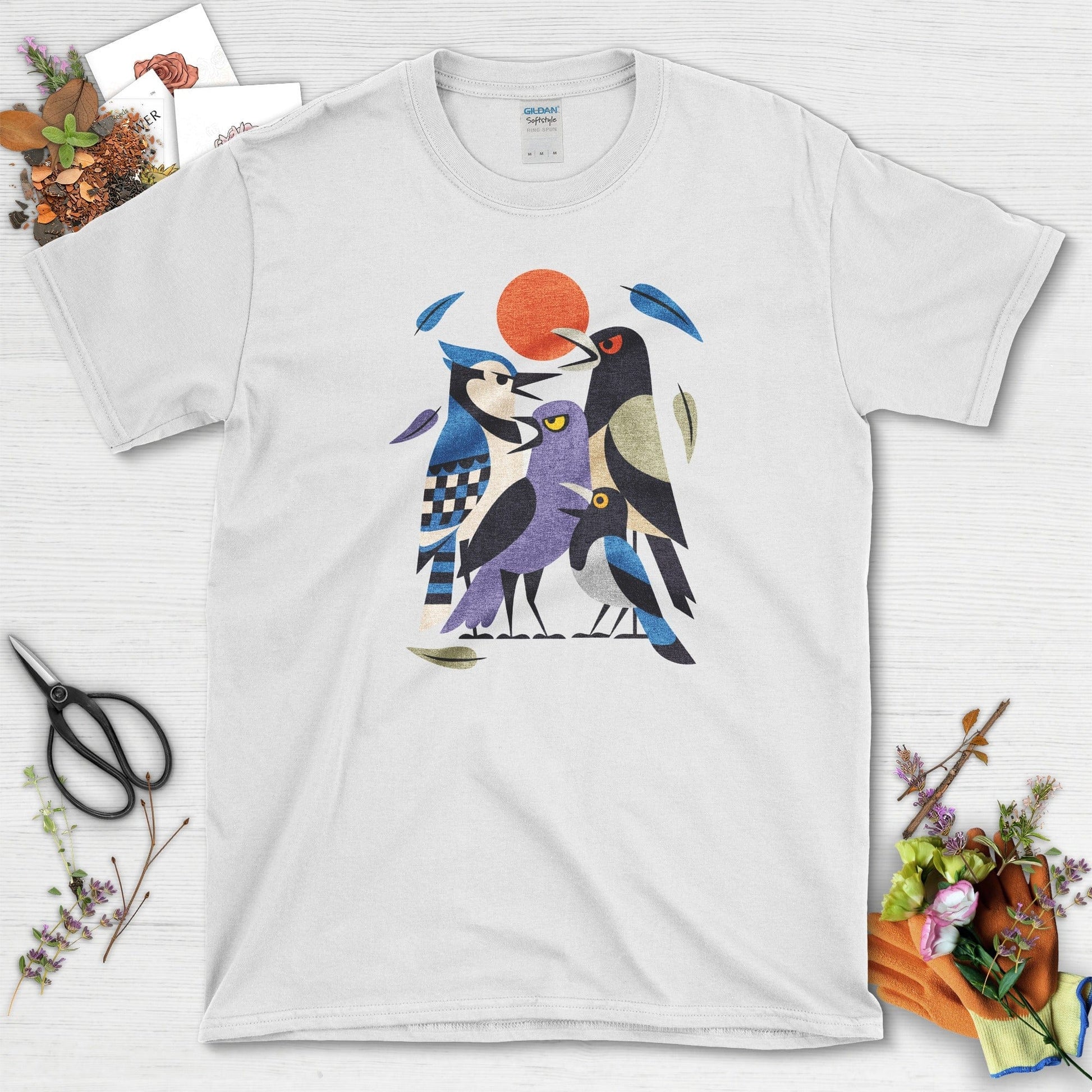 Drama Birds T-Shirt T-Shirts / S / White Physical Item