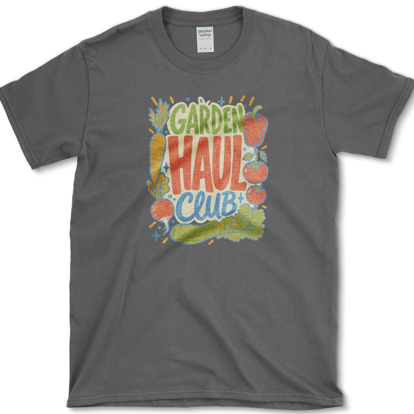 Garden Haul Club design featuring garden vegetables artwork on a t-shirt