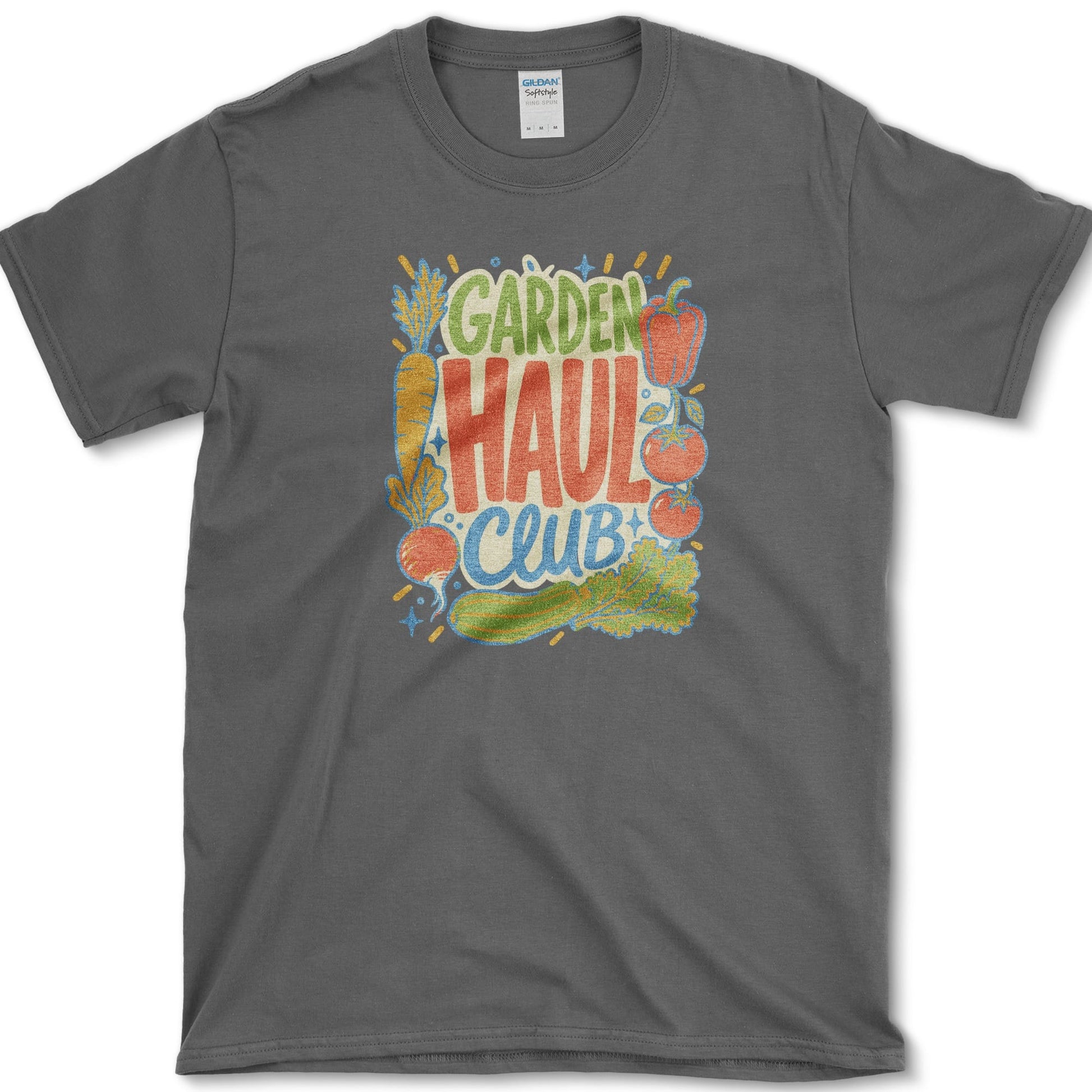 Garden Haul Club design featuring garden vegetables artwork on a t-shirt