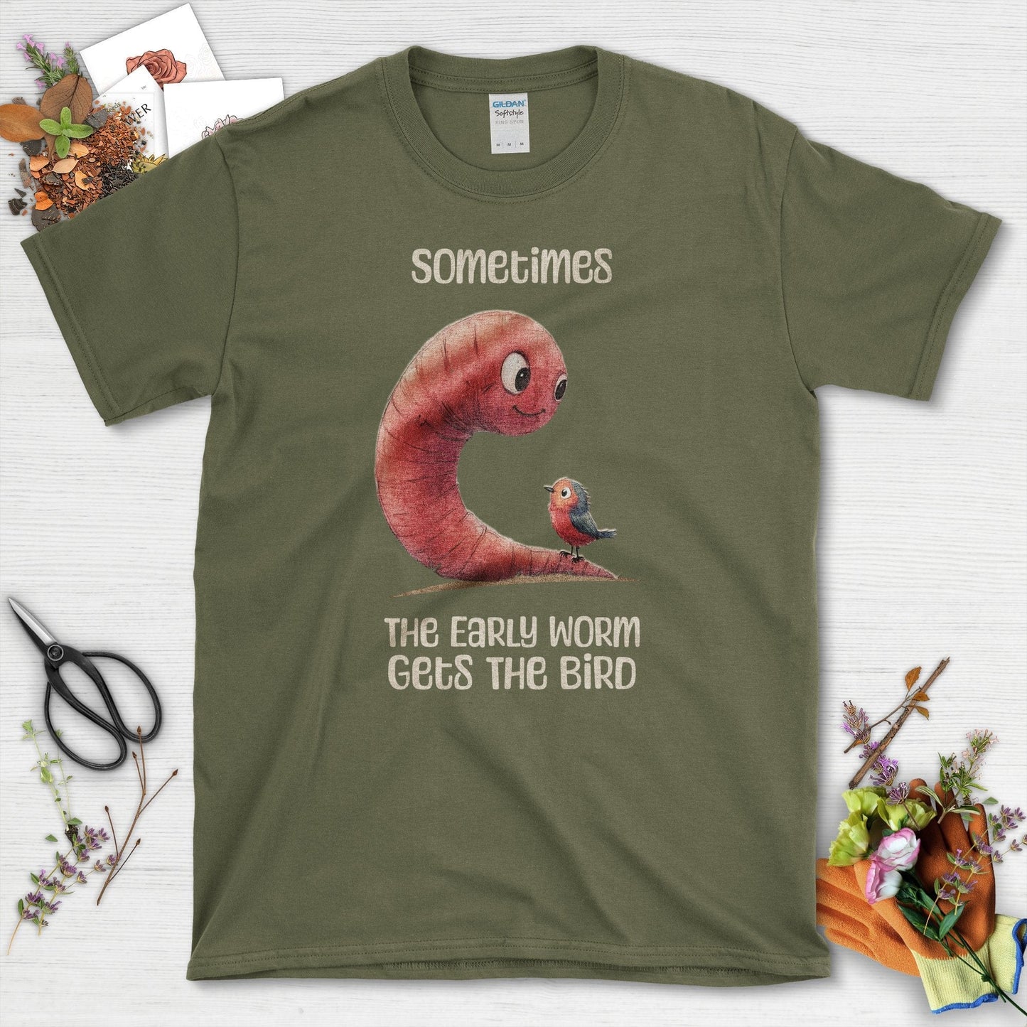 Early Worm Gets the Bird T-Shirt Military Green / S T-Shirt